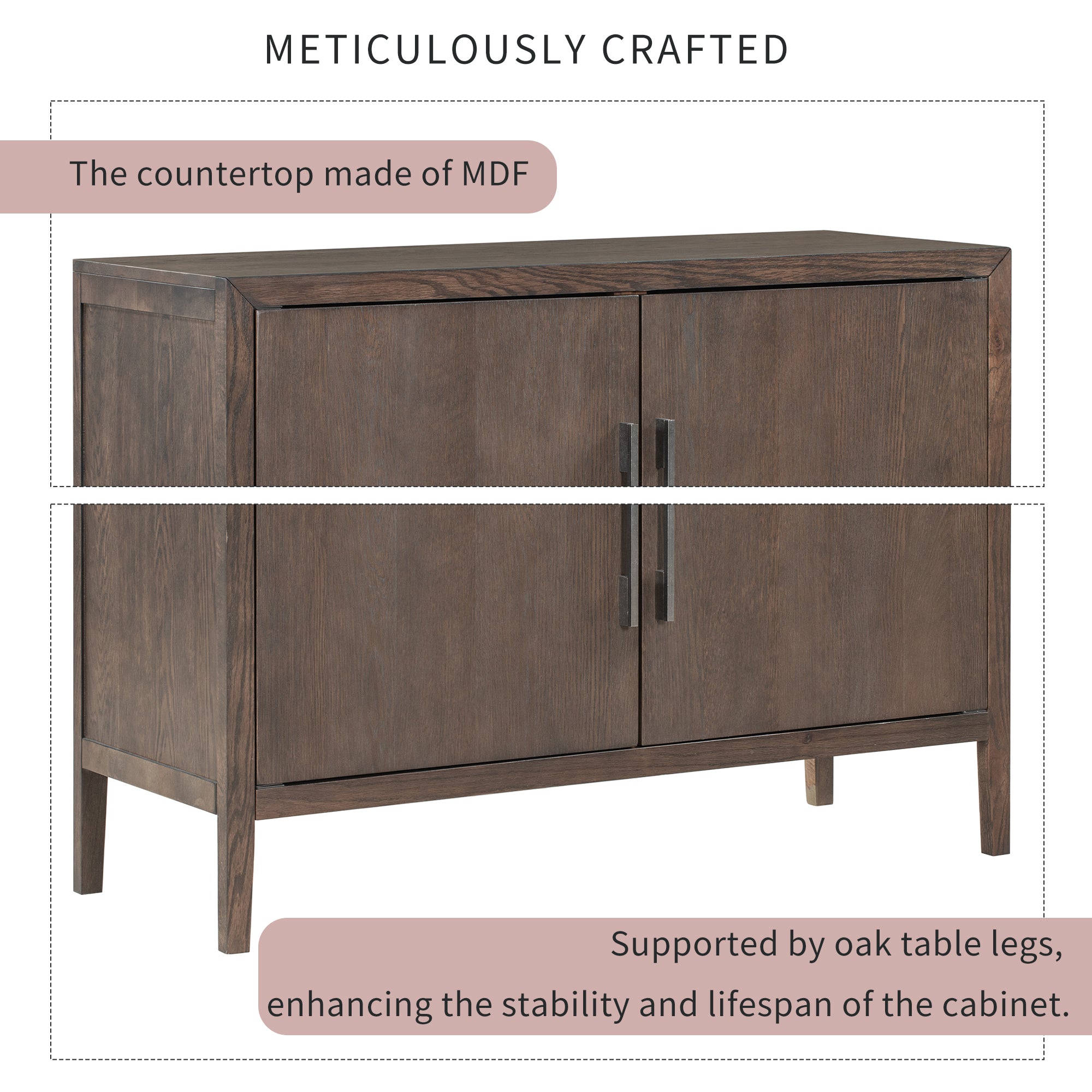 34" Tall MDF 2-Door Accent Cabinet with 2 Metal Handles