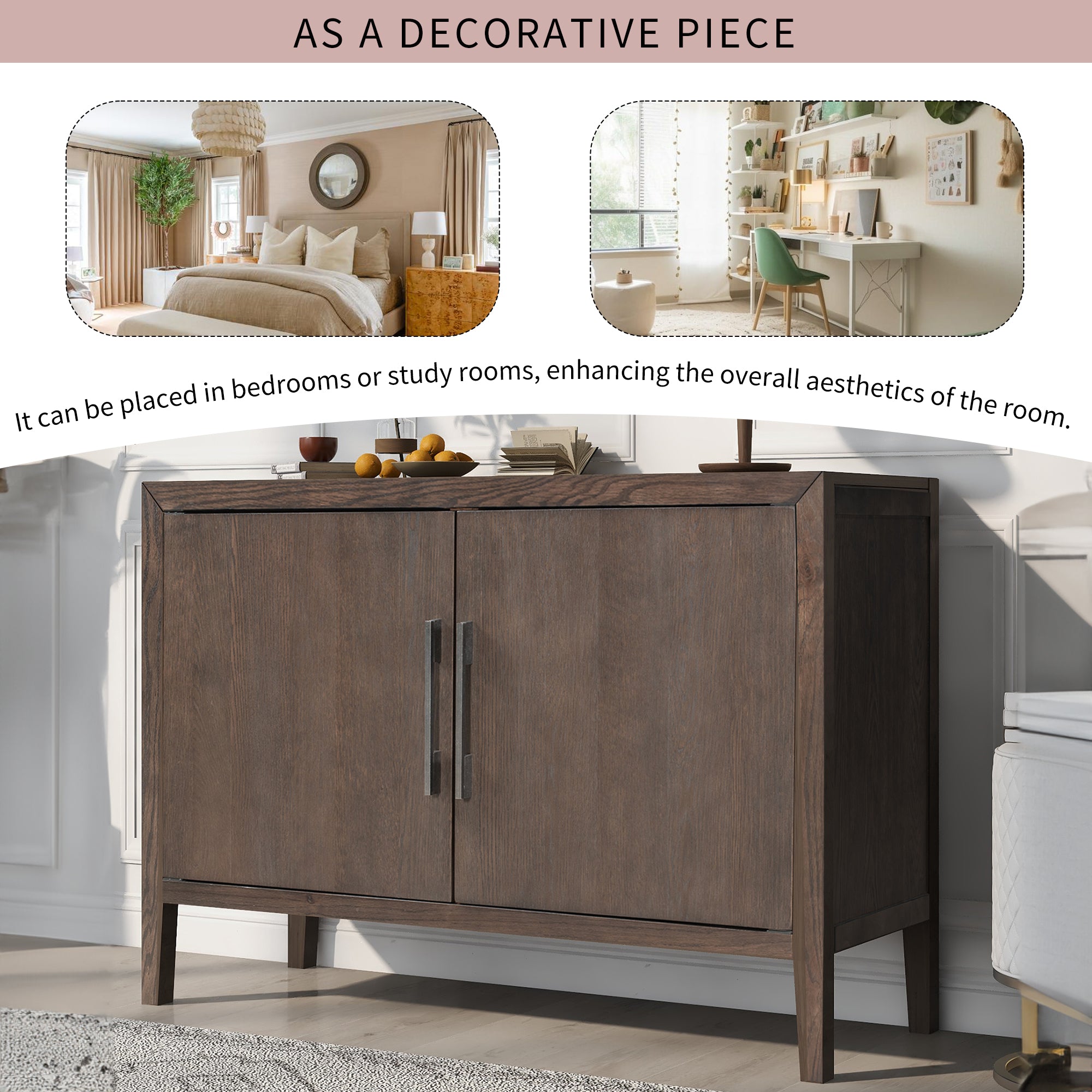 34" Tall MDF 2-Door Accent Cabinet with 2 Metal Handles