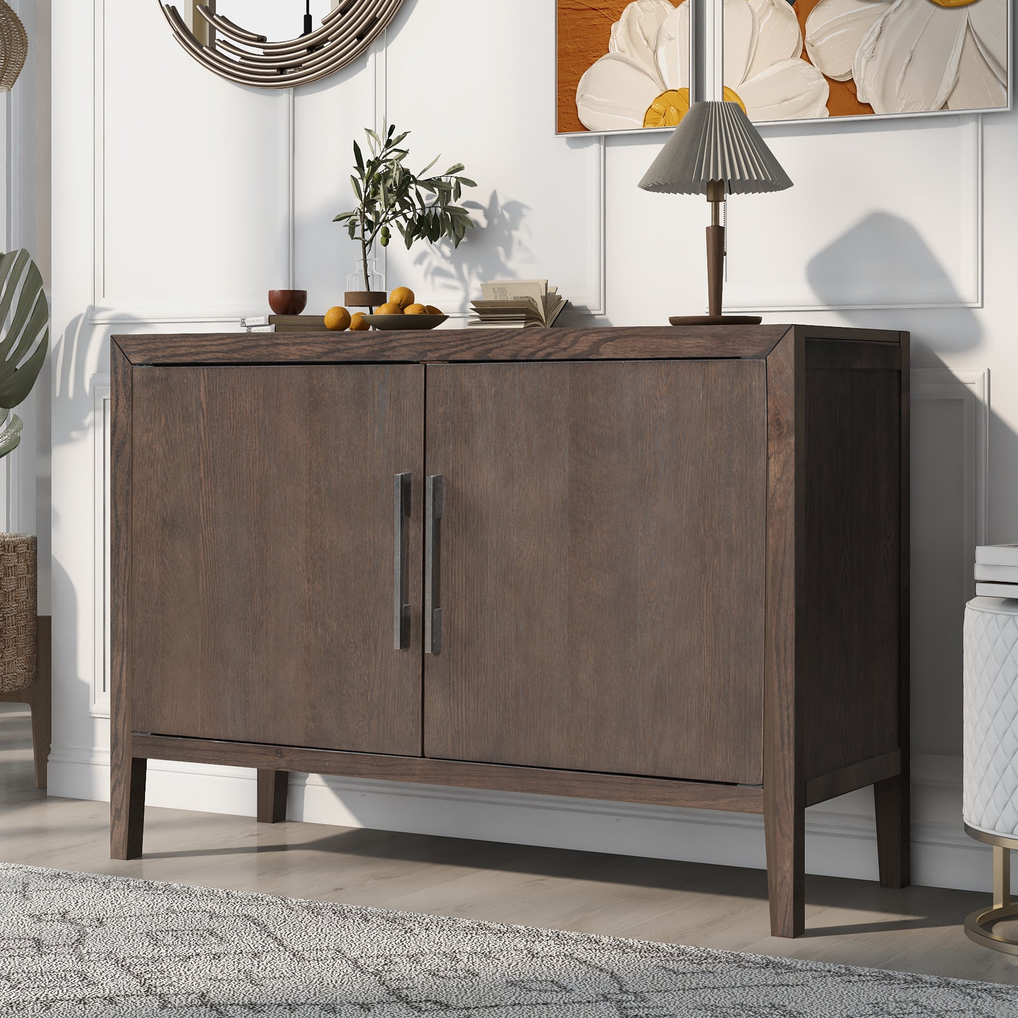 34" Tall MDF 2-Door Accent Cabinet with 2 Metal Handles