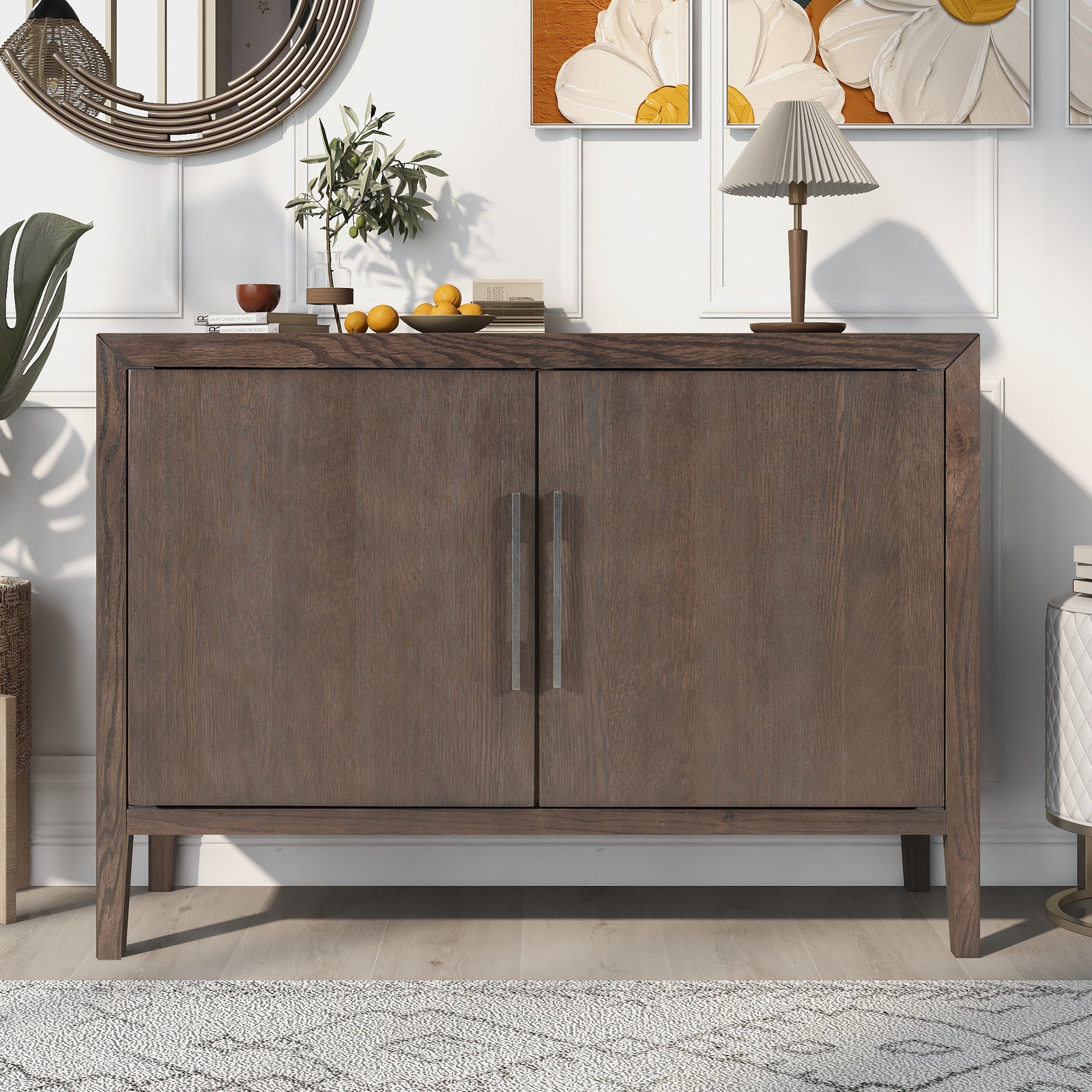 34" Tall MDF 2-Door Accent Cabinet with 2 Metal Handles