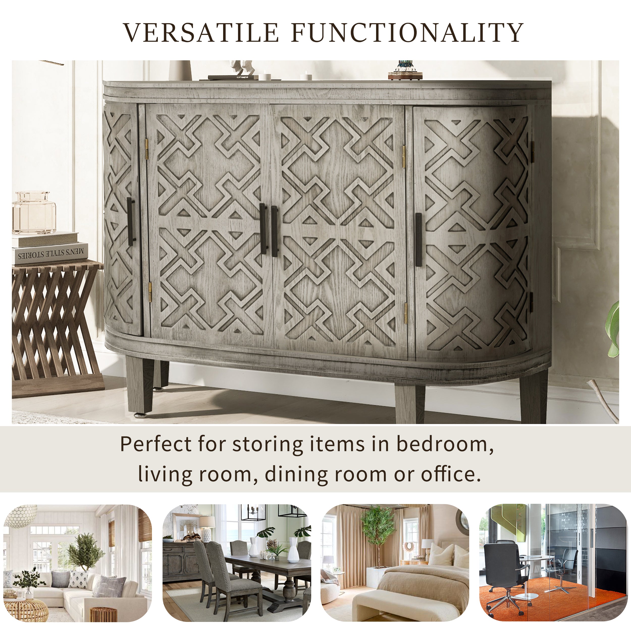 34 Inch MDF 4-door Accent Storage Cabinet