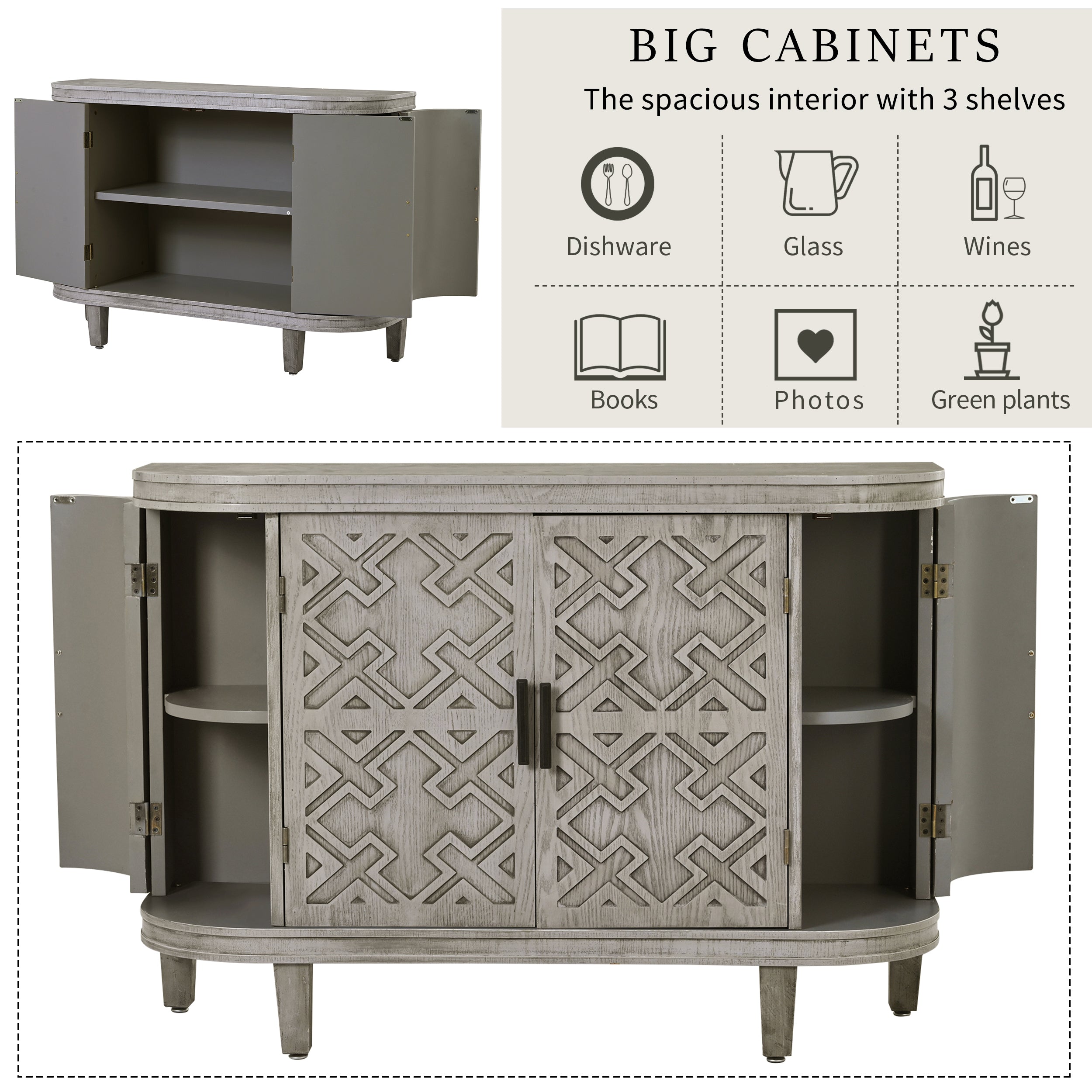 34 Inch MDF 4-door Accent Storage Cabinet