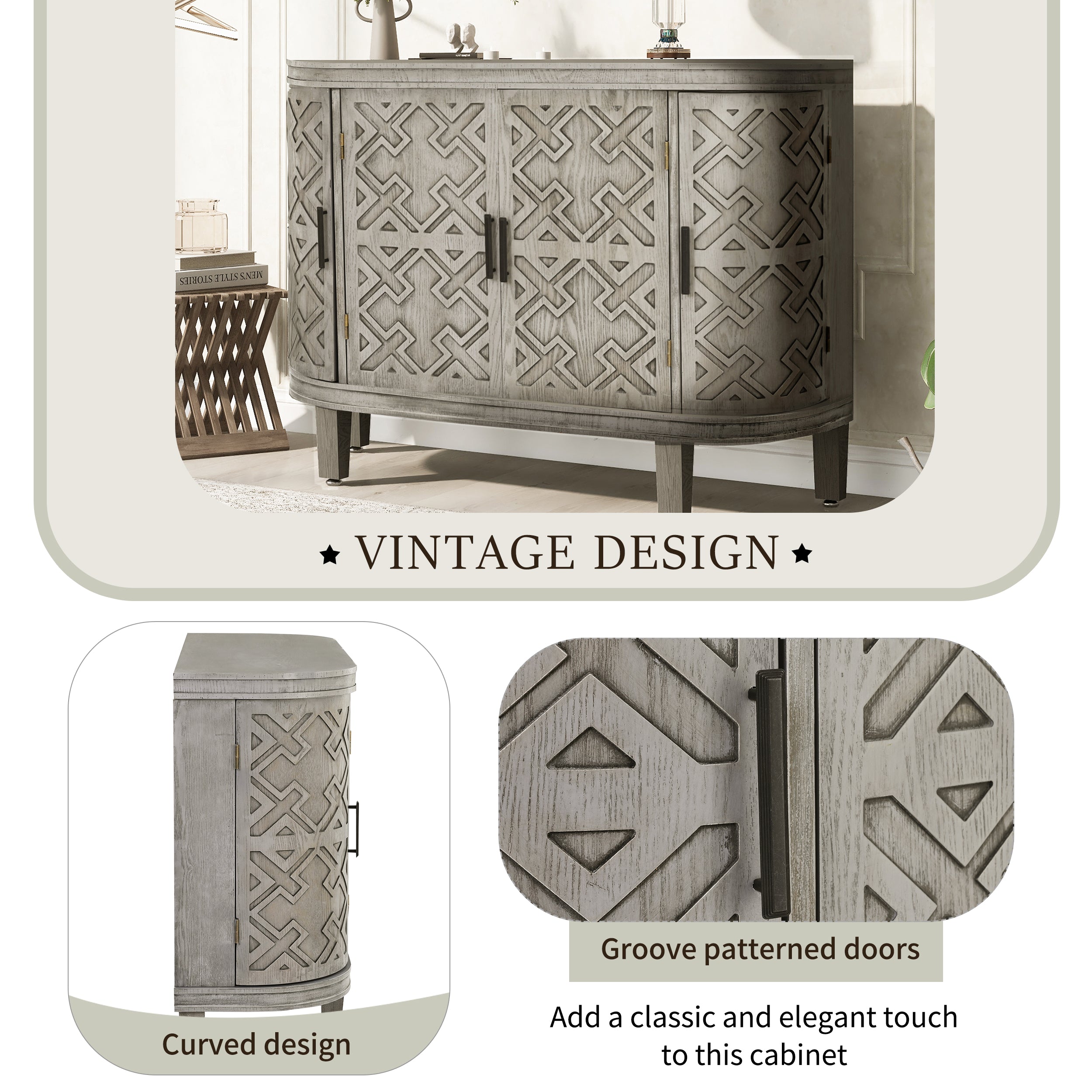 34 Inch MDF 4-door Accent Storage Cabinet