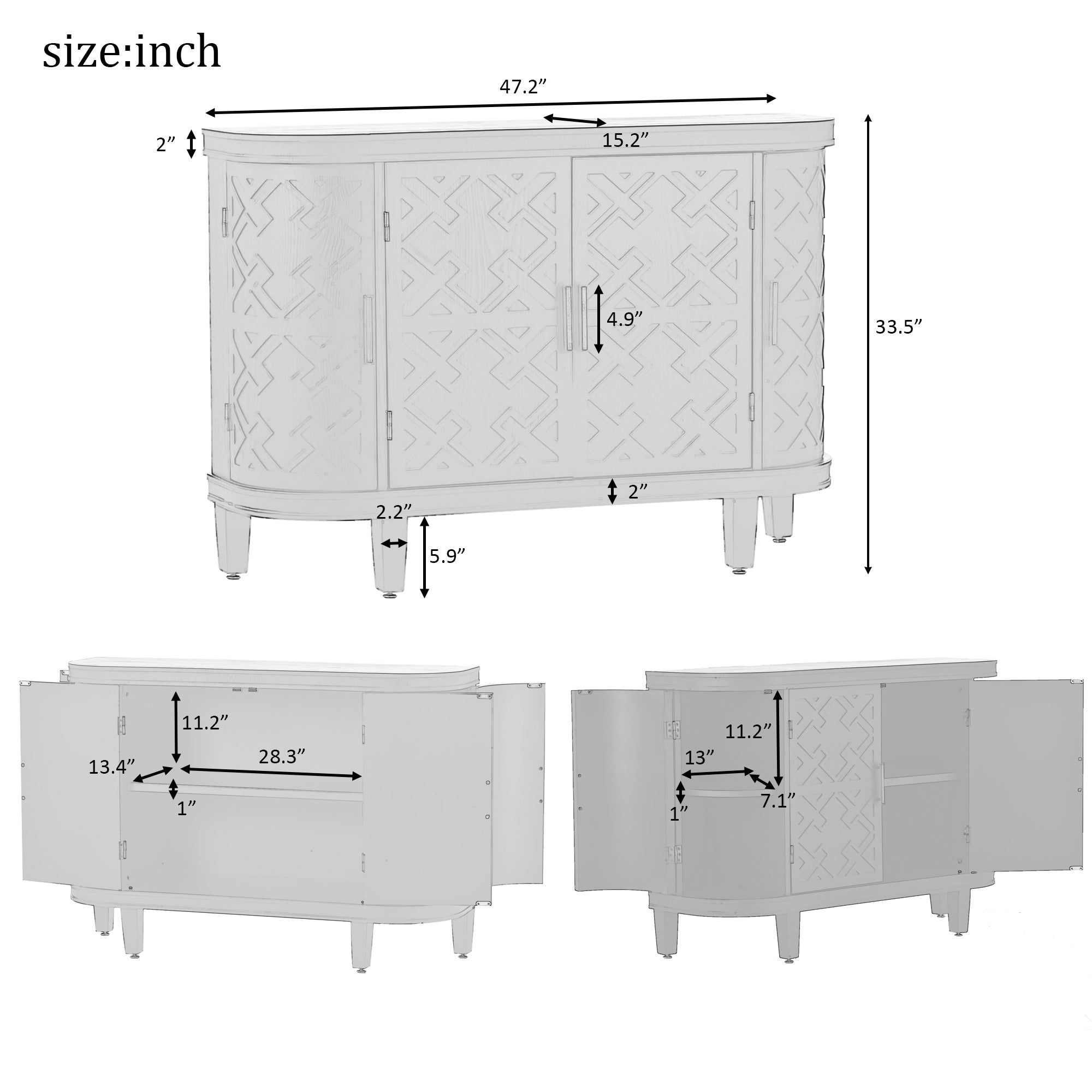 34 Inch MDF 4-door Accent Storage Cabinet