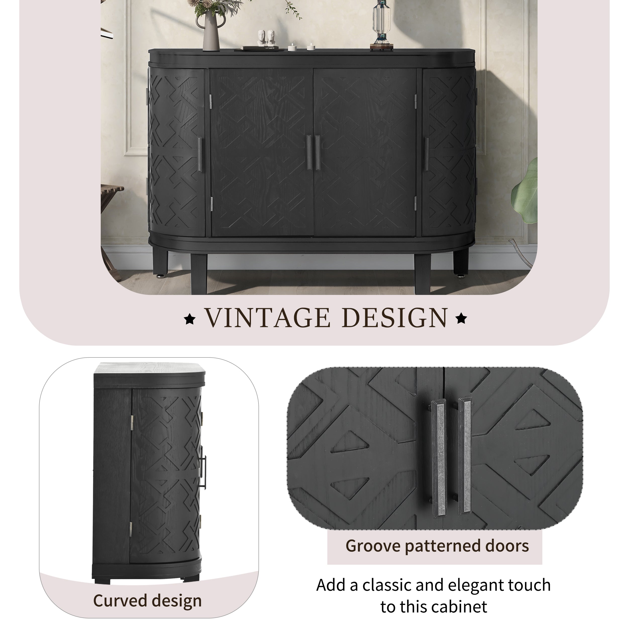 34 Inch MDF 4-door Accent Storage Cabinet
