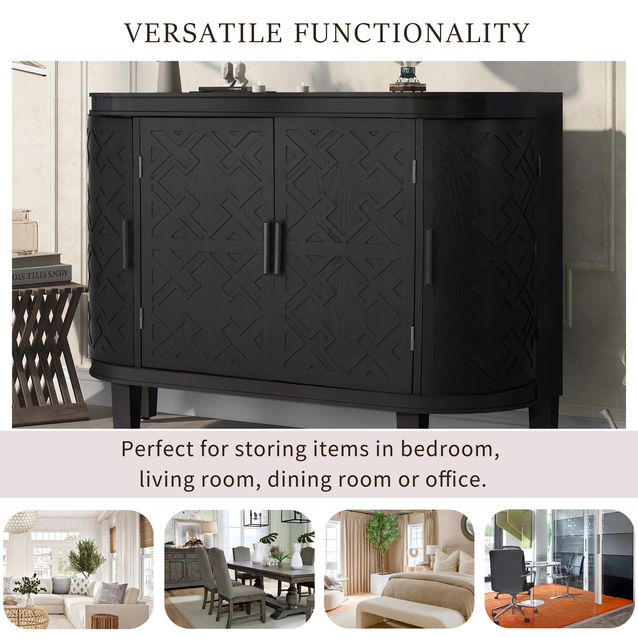 34 Inch MDF 4-door Accent Storage Cabinet