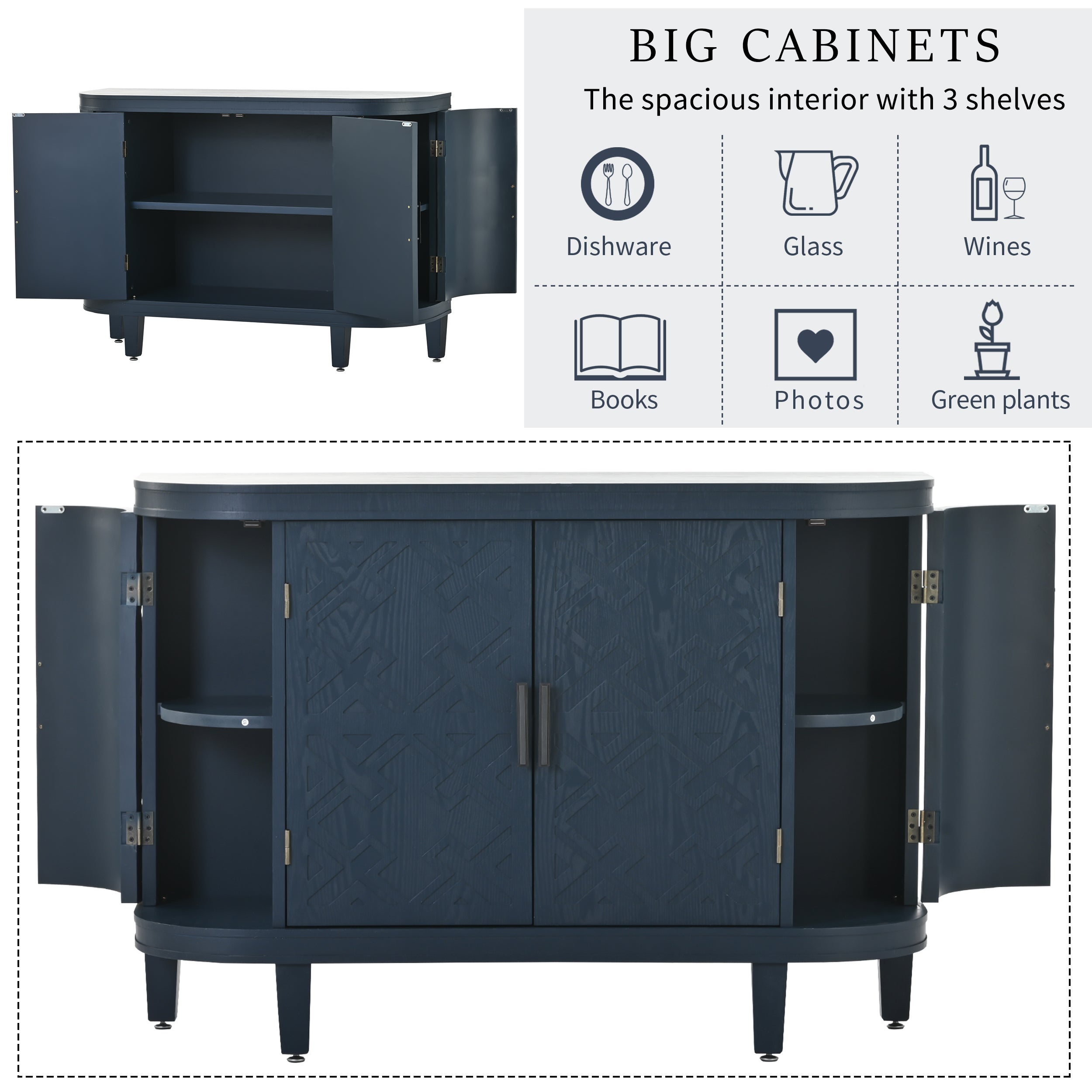 34 Inch MDF 4-door Accent Storage Cabinet
