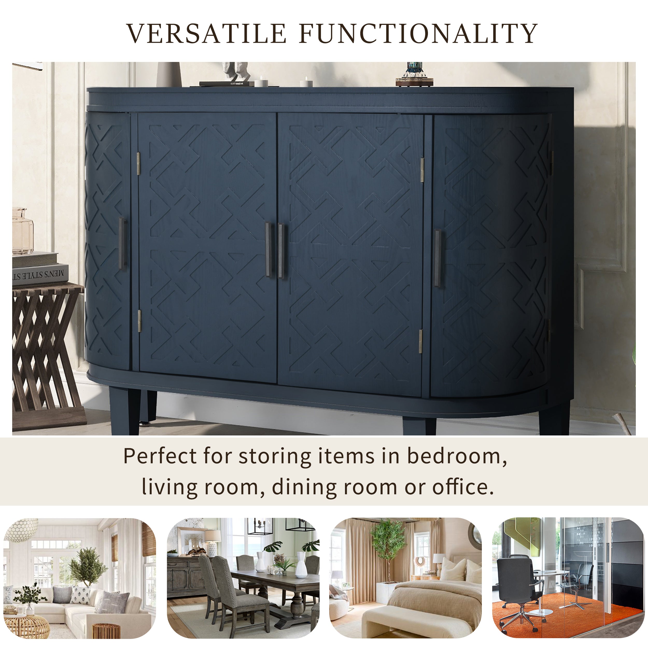 34 Inch MDF 4-door Accent Storage Cabinet