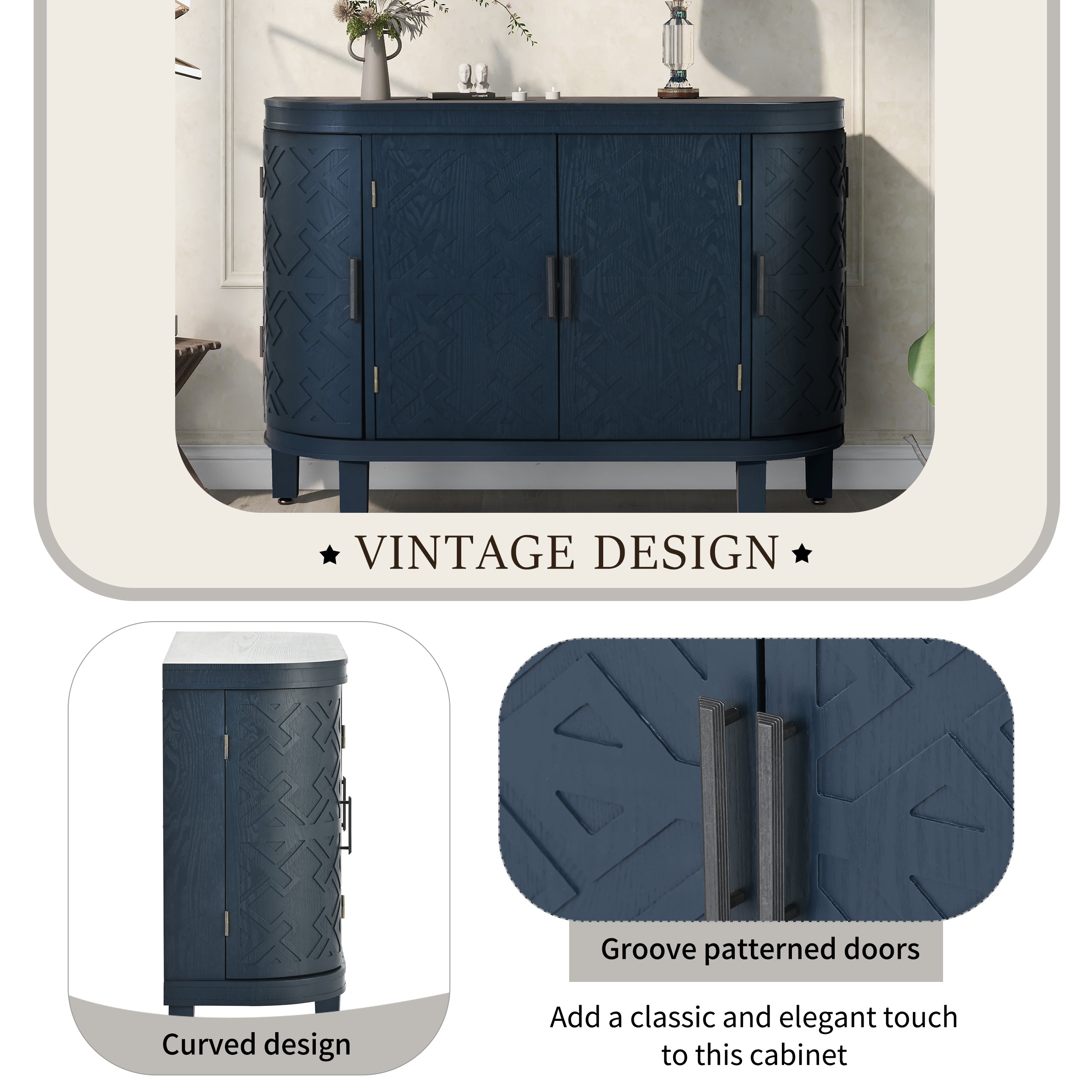 34 Inch MDF 4-door Accent Storage Cabinet