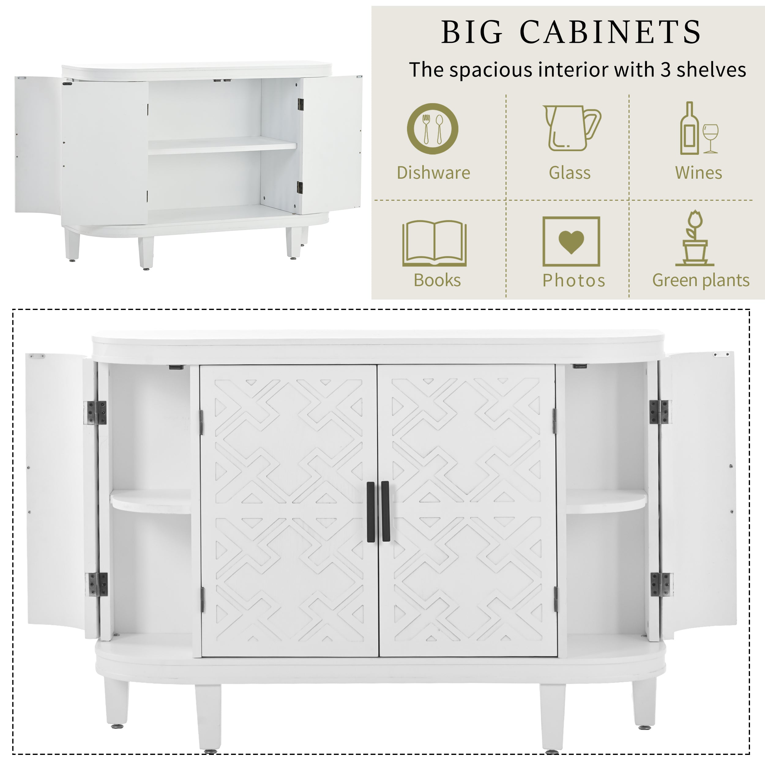 34 Inch MDF 4-door Accent Storage Cabinet