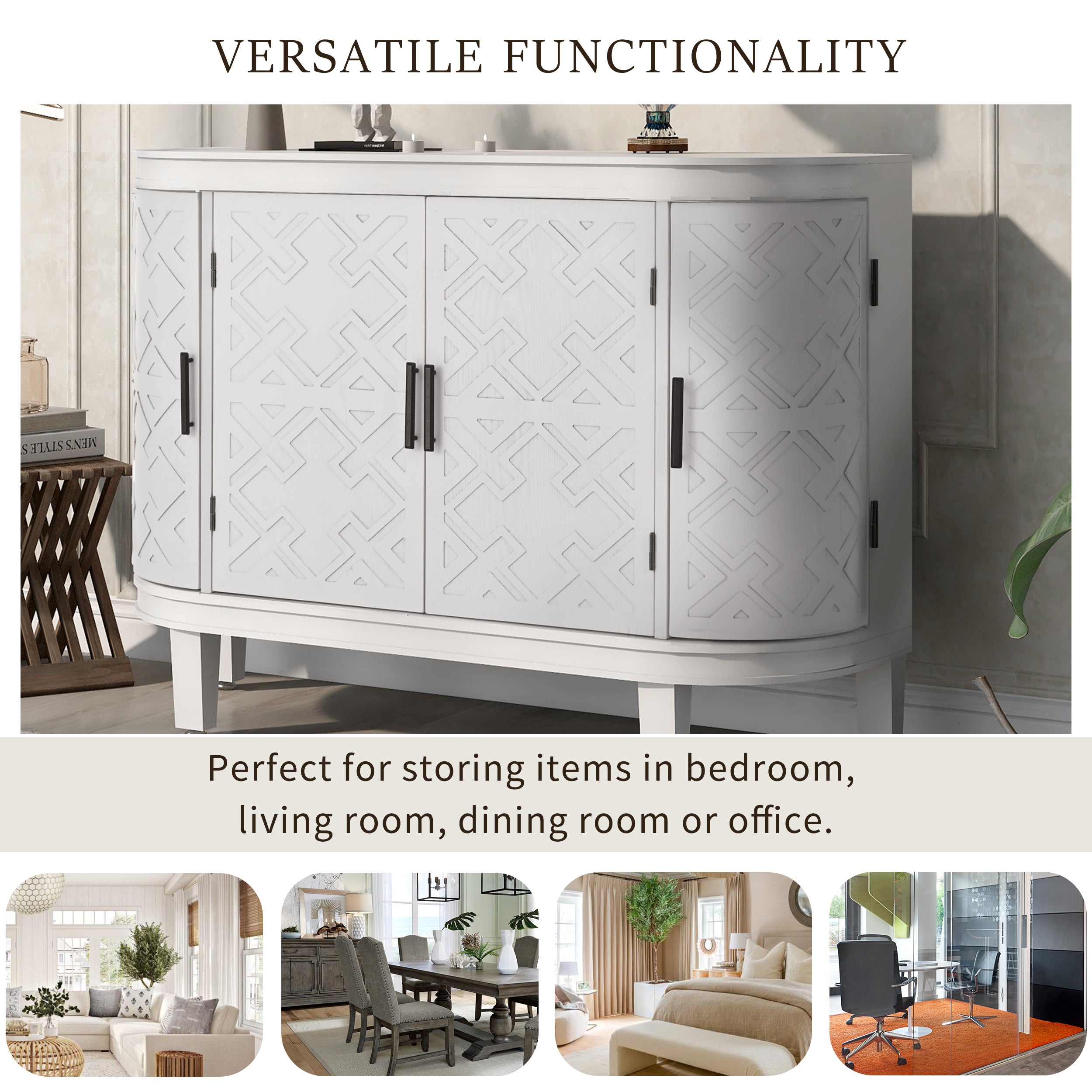 34 Inch MDF 4-door Accent Storage Cabinet