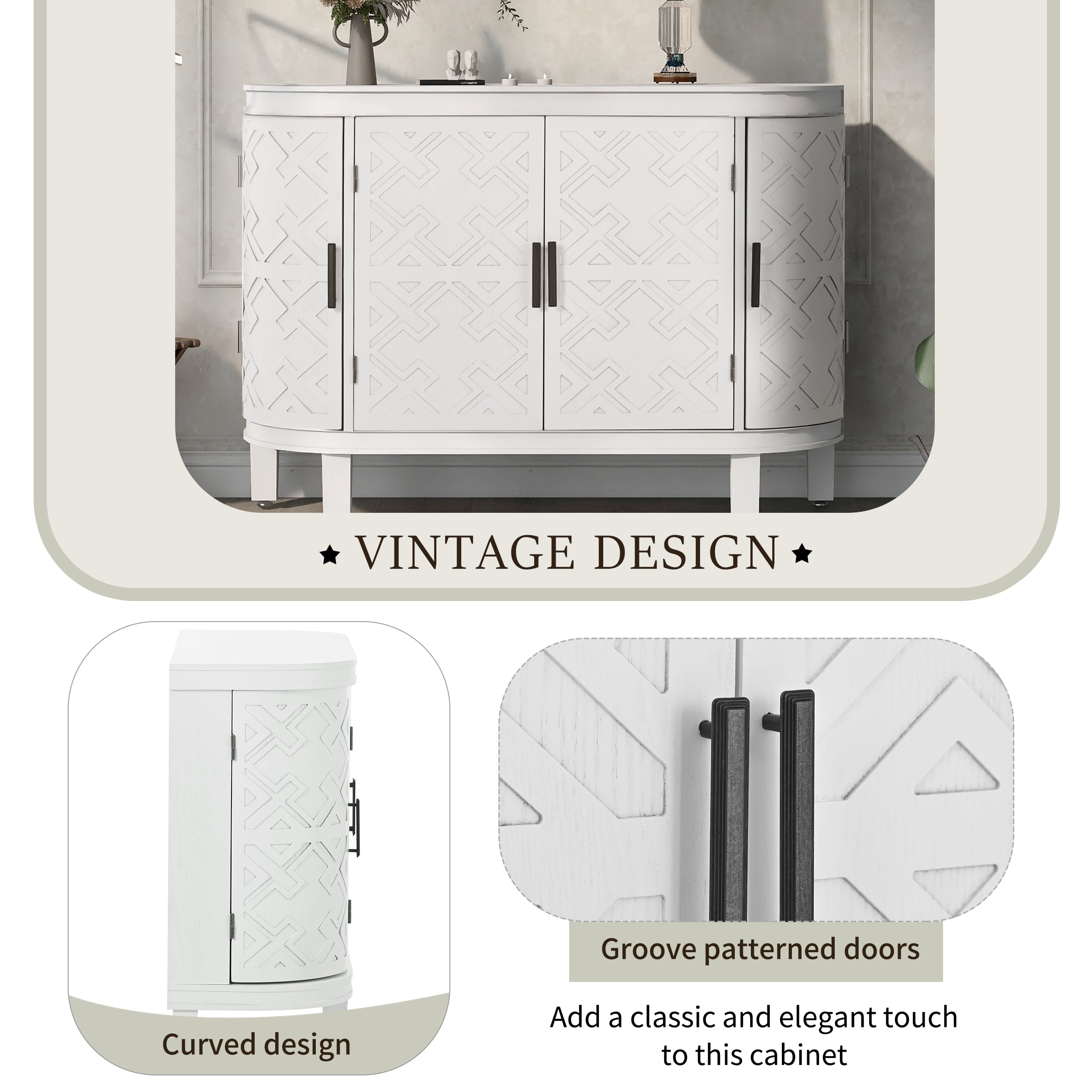 34 Inch MDF 4-door Accent Storage Cabinet