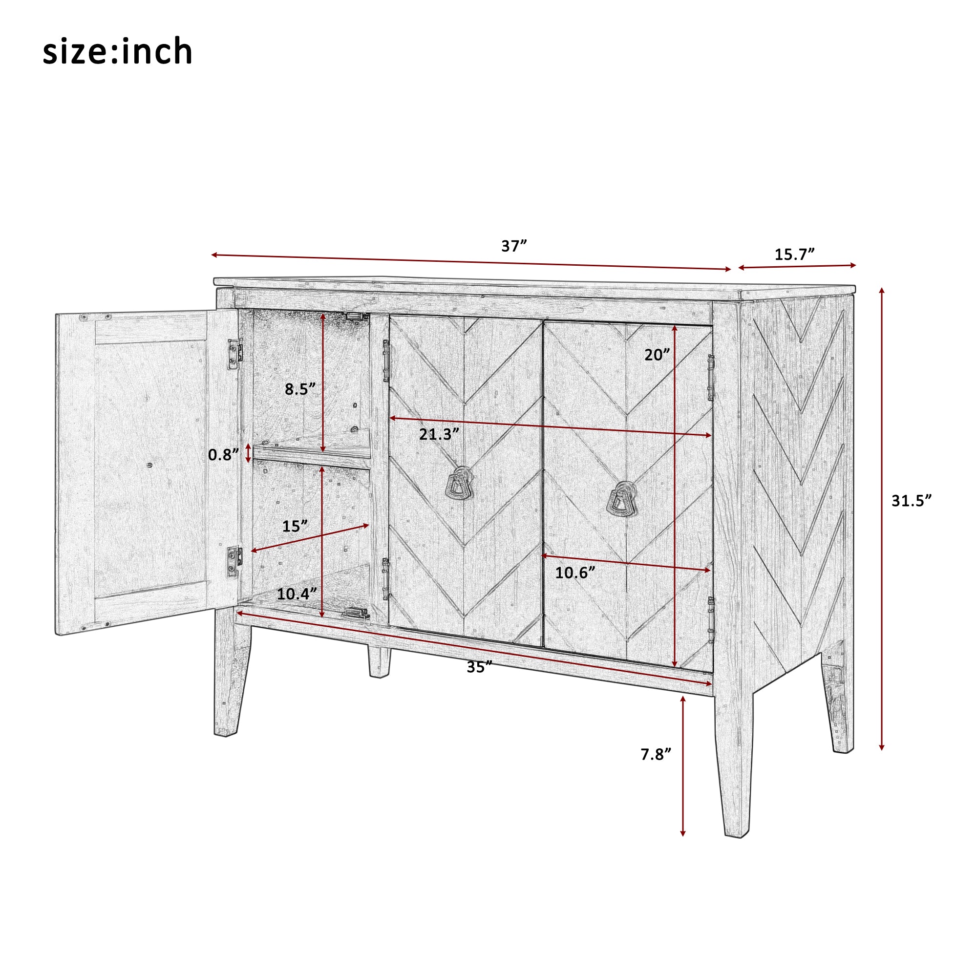 32" Tall MDF 3-door Accent Storage Cabinet with Adjustable Shelf