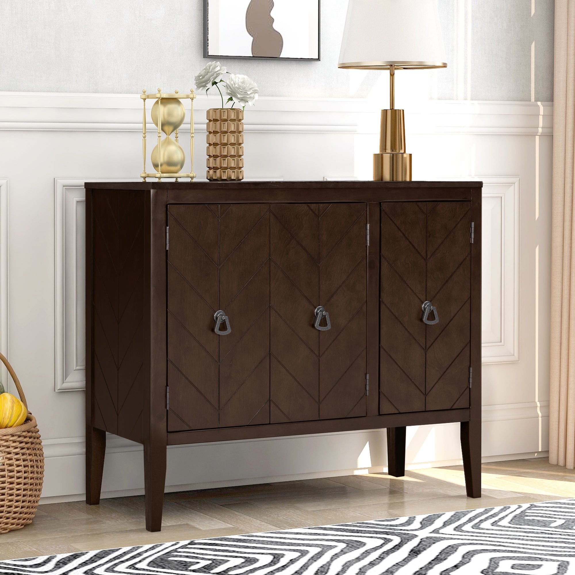 32" Tall MDF 3-door Accent Storage Cabinet with Adjustable Shelf