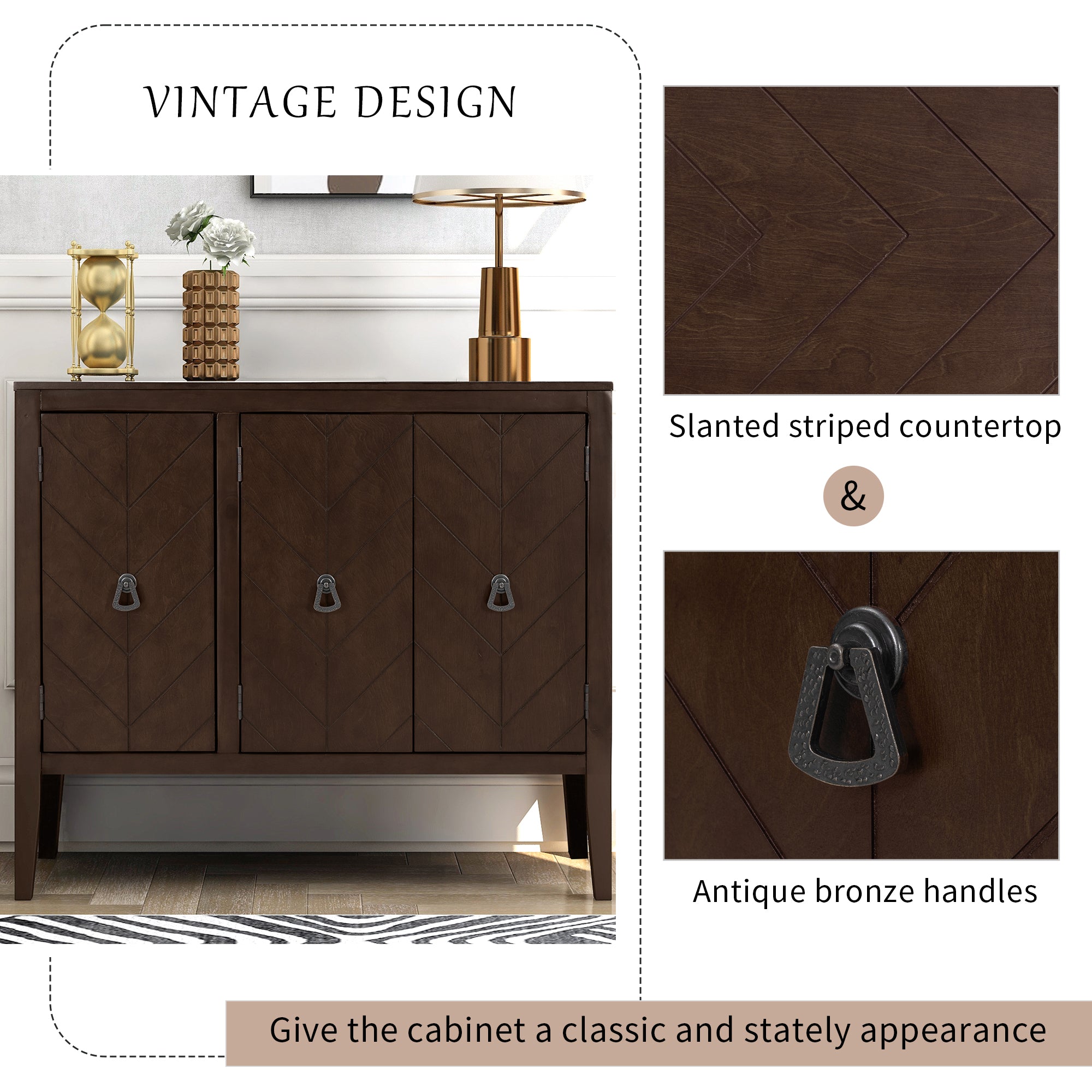 32" Tall MDF 3-door Accent Storage Cabinet with Adjustable Shelf