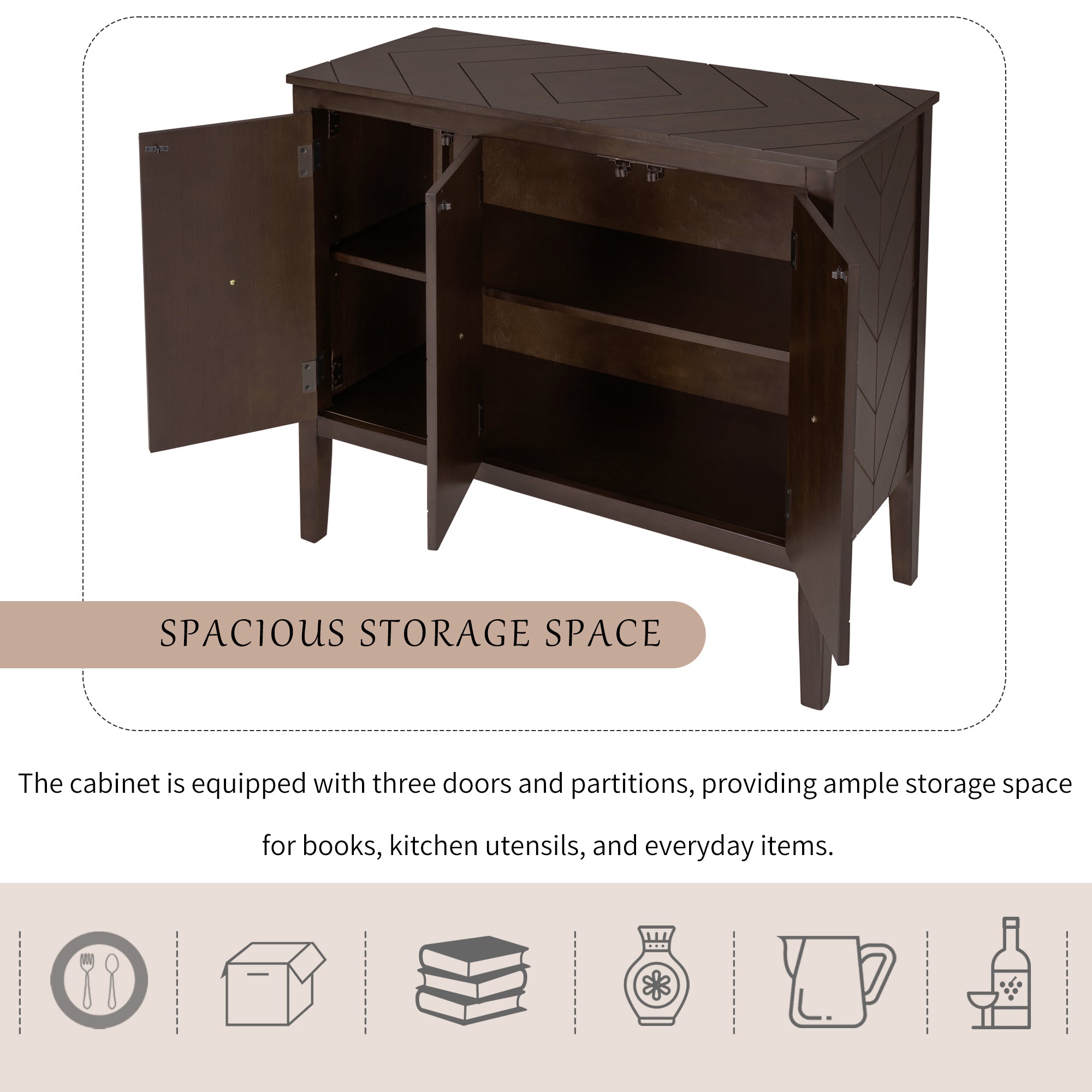 32" Tall MDF 3-door Accent Storage Cabinet with Adjustable Shelf