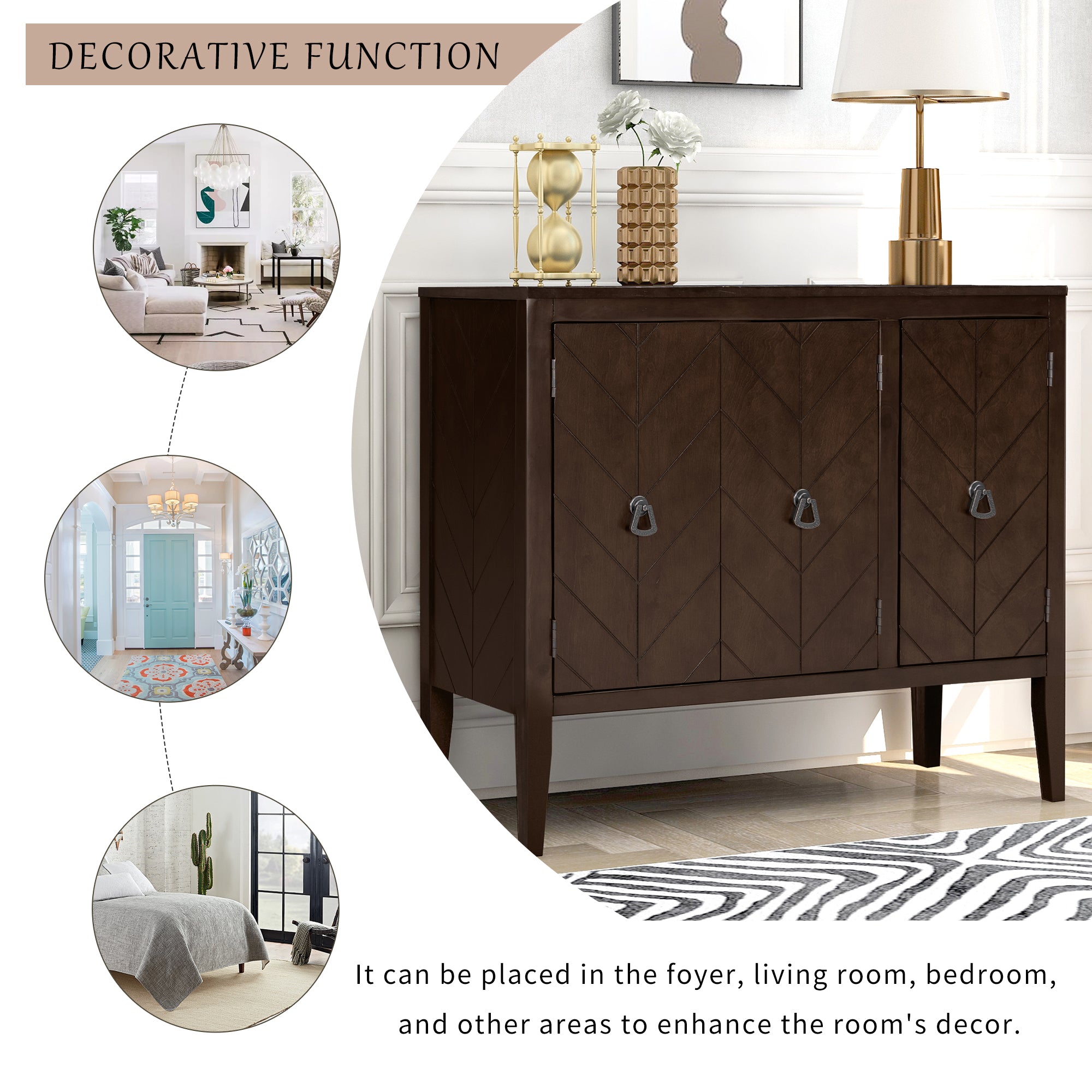 32" Tall MDF 3-door Accent Storage Cabinet with Adjustable Shelf
