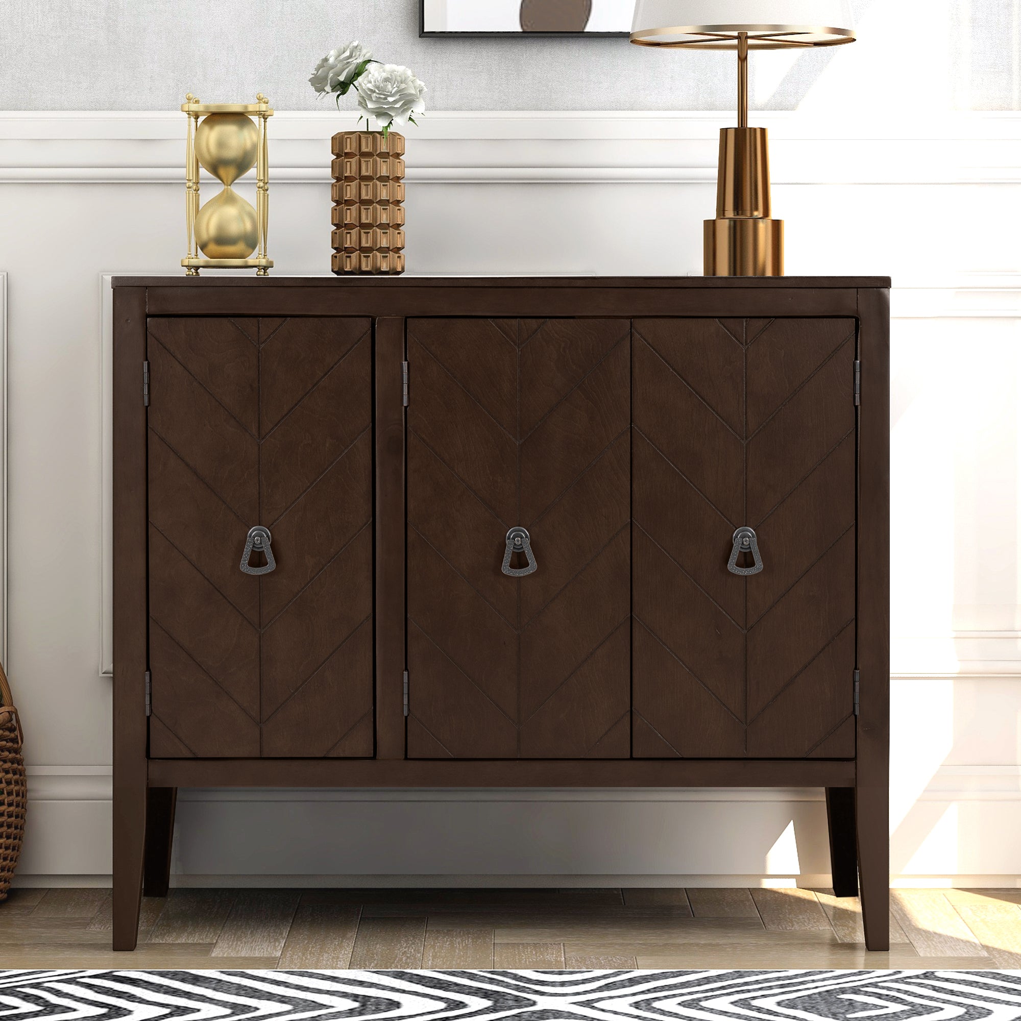32" Tall MDF 3-door Accent Storage Cabinet with Adjustable Shelf