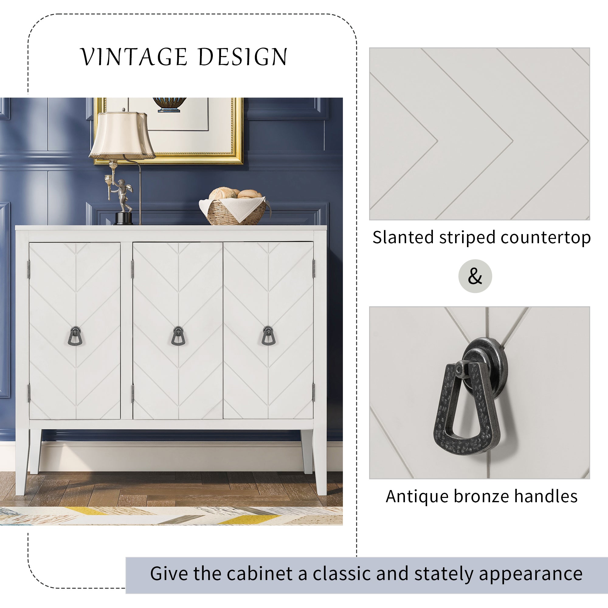 32" Tall MDF 3-door Accent Storage Cabinet with Adjustable Shelf