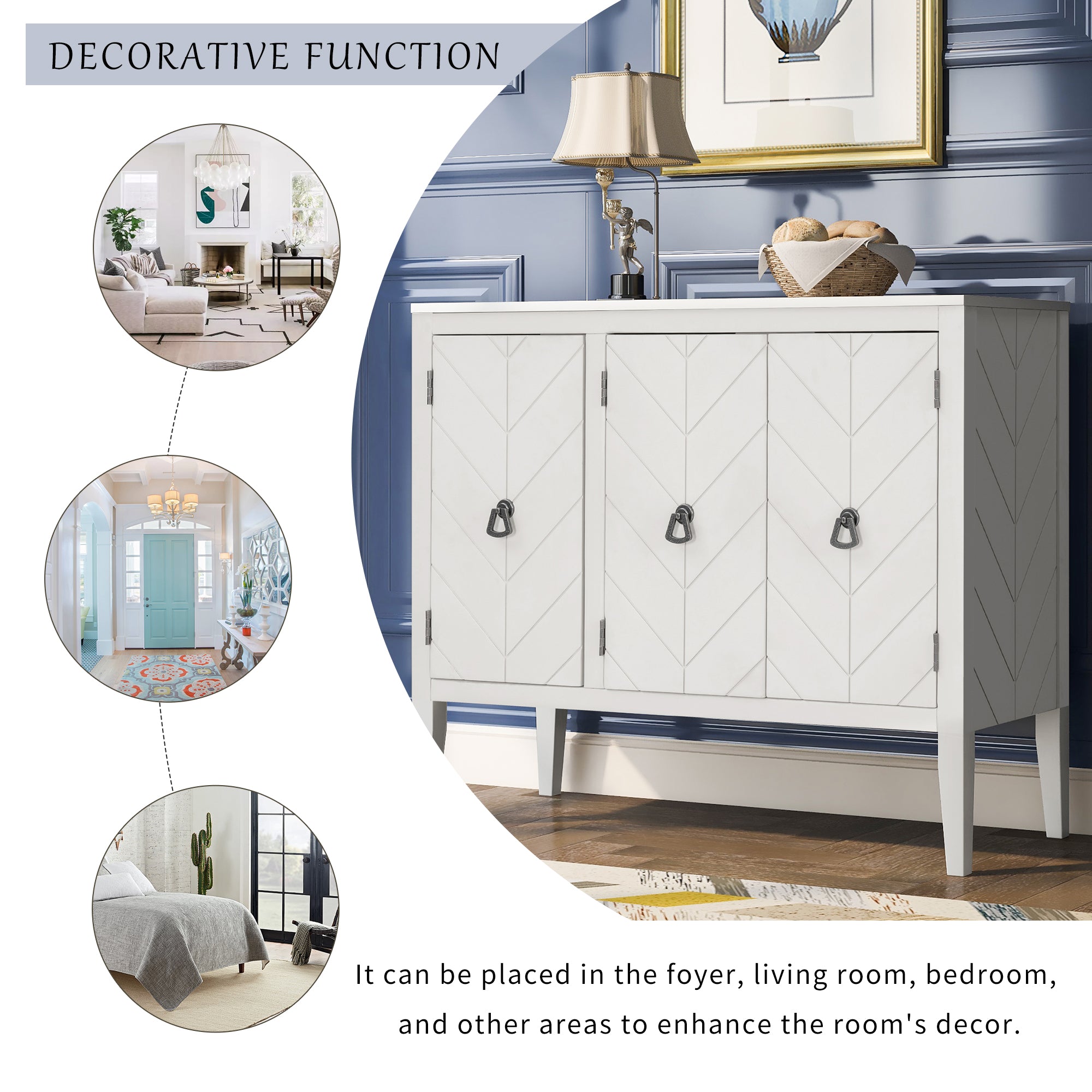 32" Tall MDF 3-door Accent Storage Cabinet with Adjustable Shelf