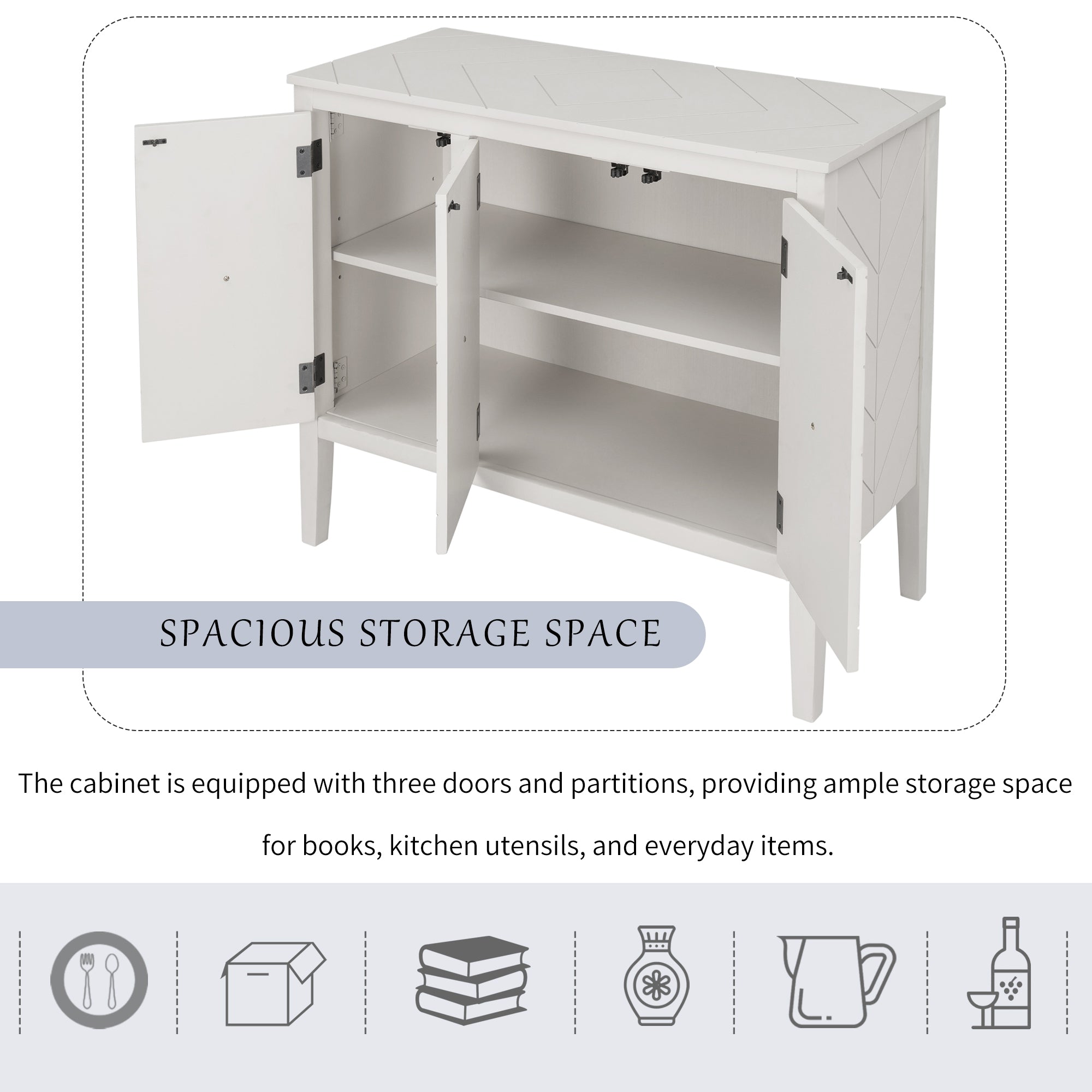 32" Tall MDF 3-door Accent Storage Cabinet with Adjustable Shelf