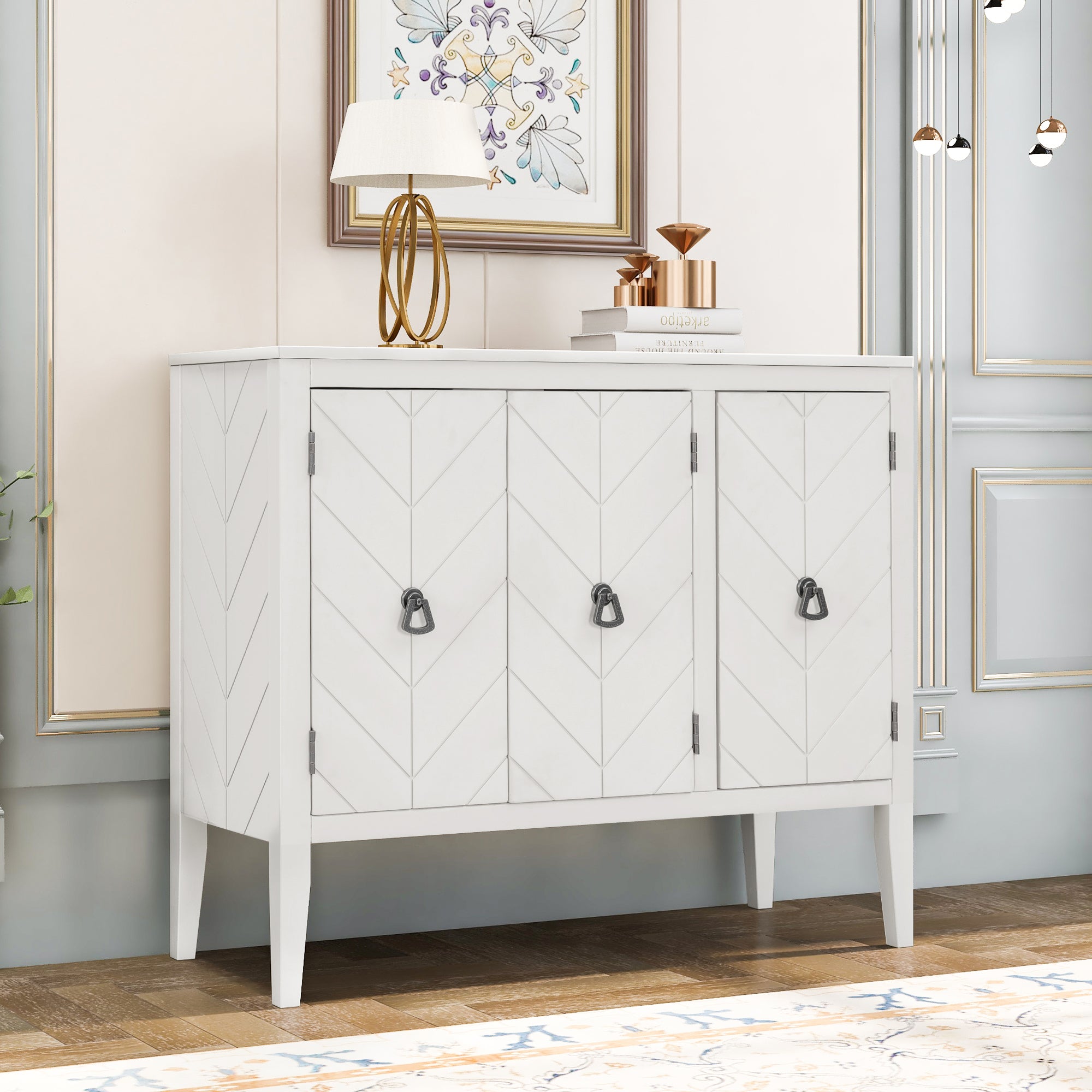 32" Tall MDF 3-door Accent Storage Cabinet with Adjustable Shelf