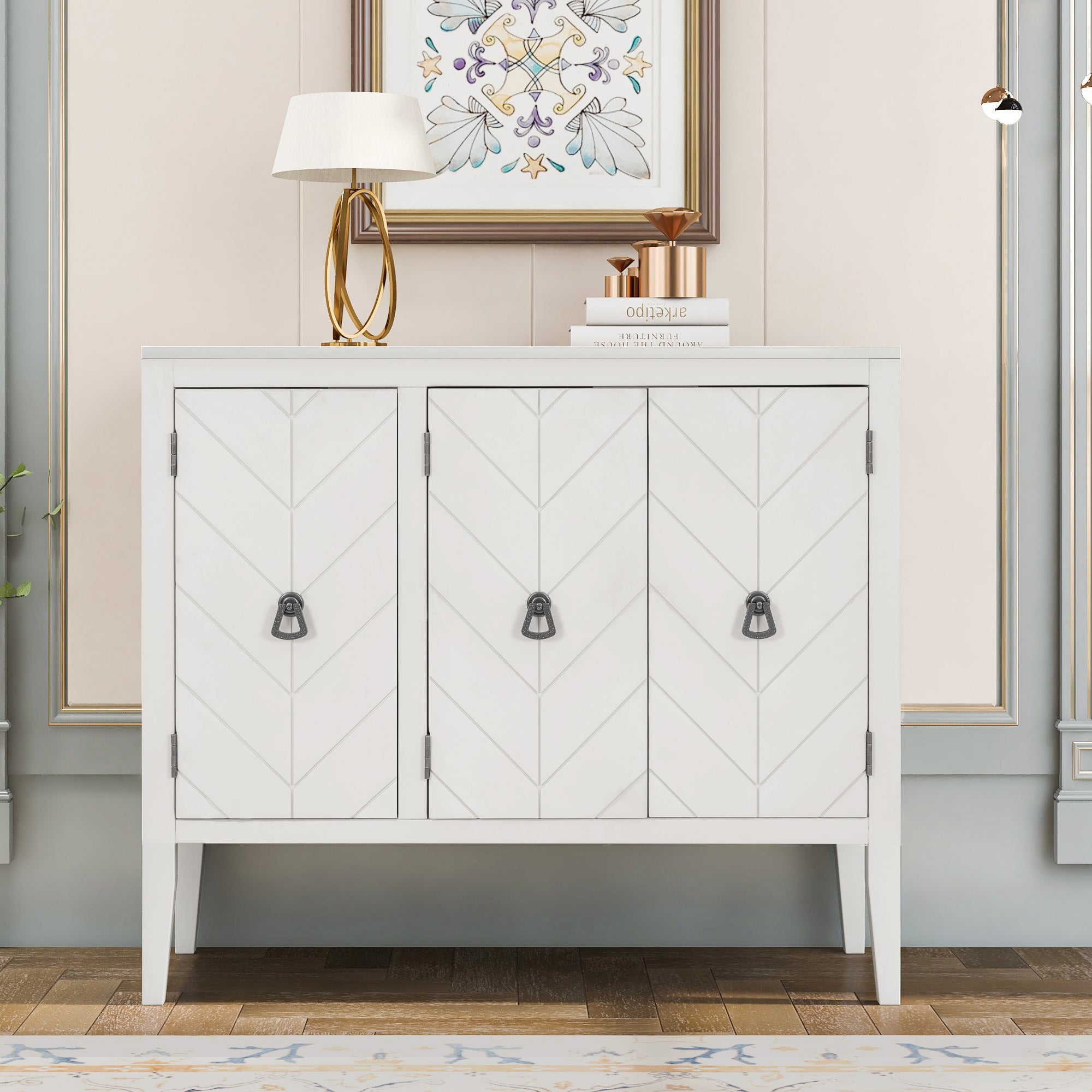 32" Tall MDF 3-door Accent Storage Cabinet with Adjustable Shelf