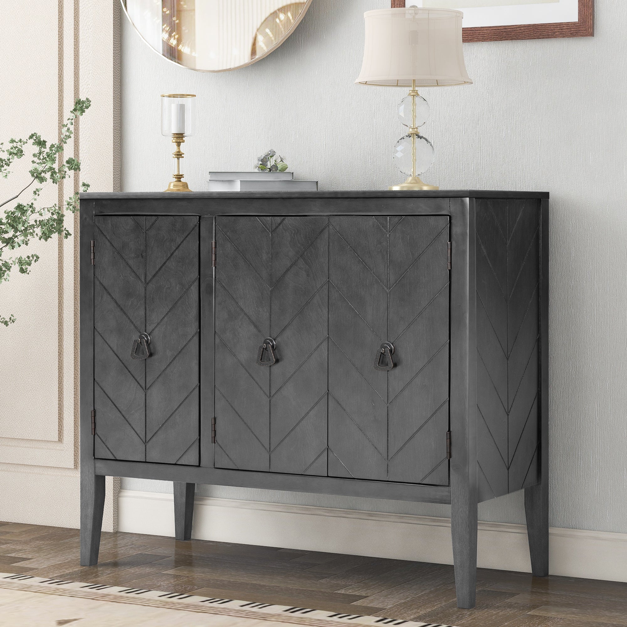 32" Tall MDF 3-door Accent Storage Cabinet with Adjustable Shelf
