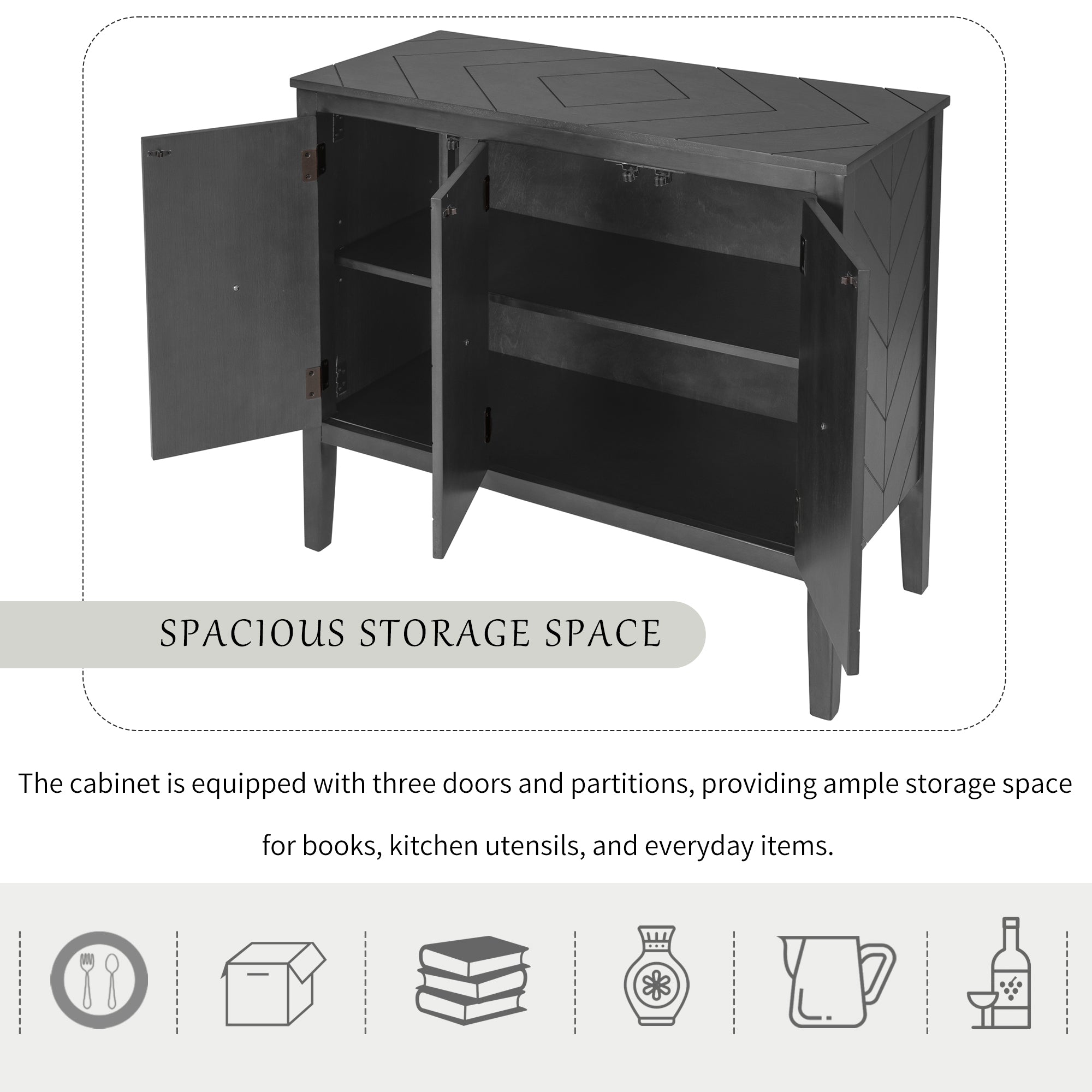 32" Tall MDF 3-door Accent Storage Cabinet with Adjustable Shelf