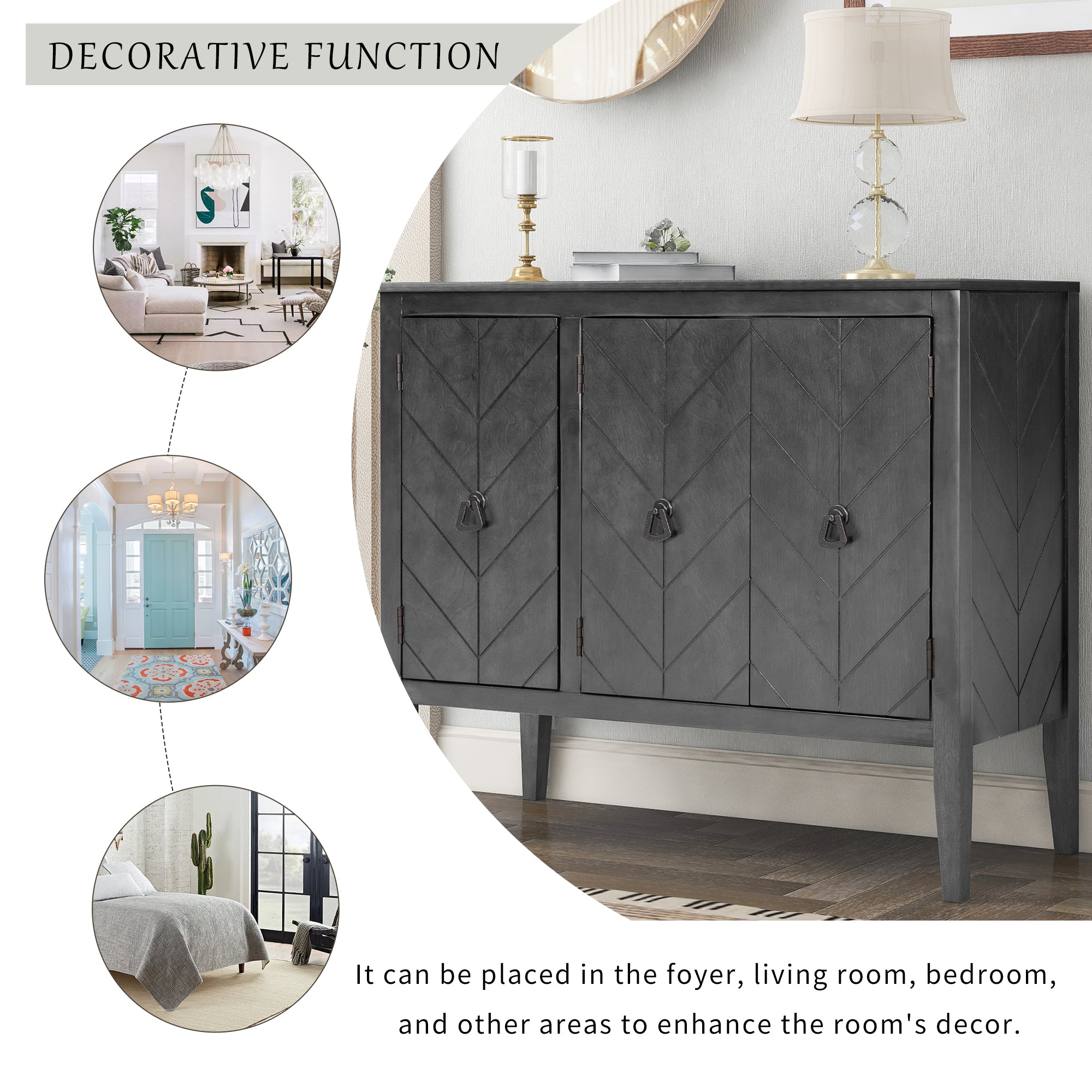 32" Tall MDF 3-door Accent Storage Cabinet with Adjustable Shelf