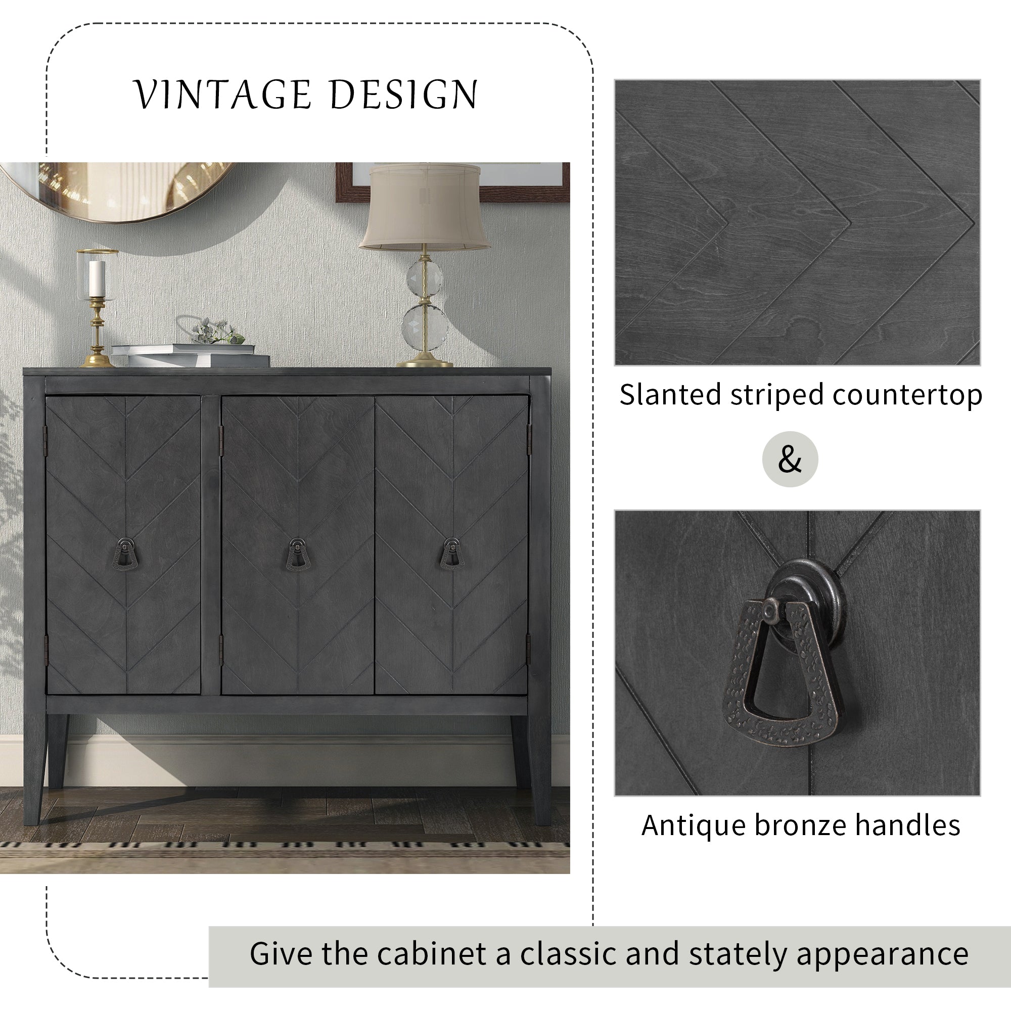 32" Tall MDF 3-door Accent Storage Cabinet with Adjustable Shelf