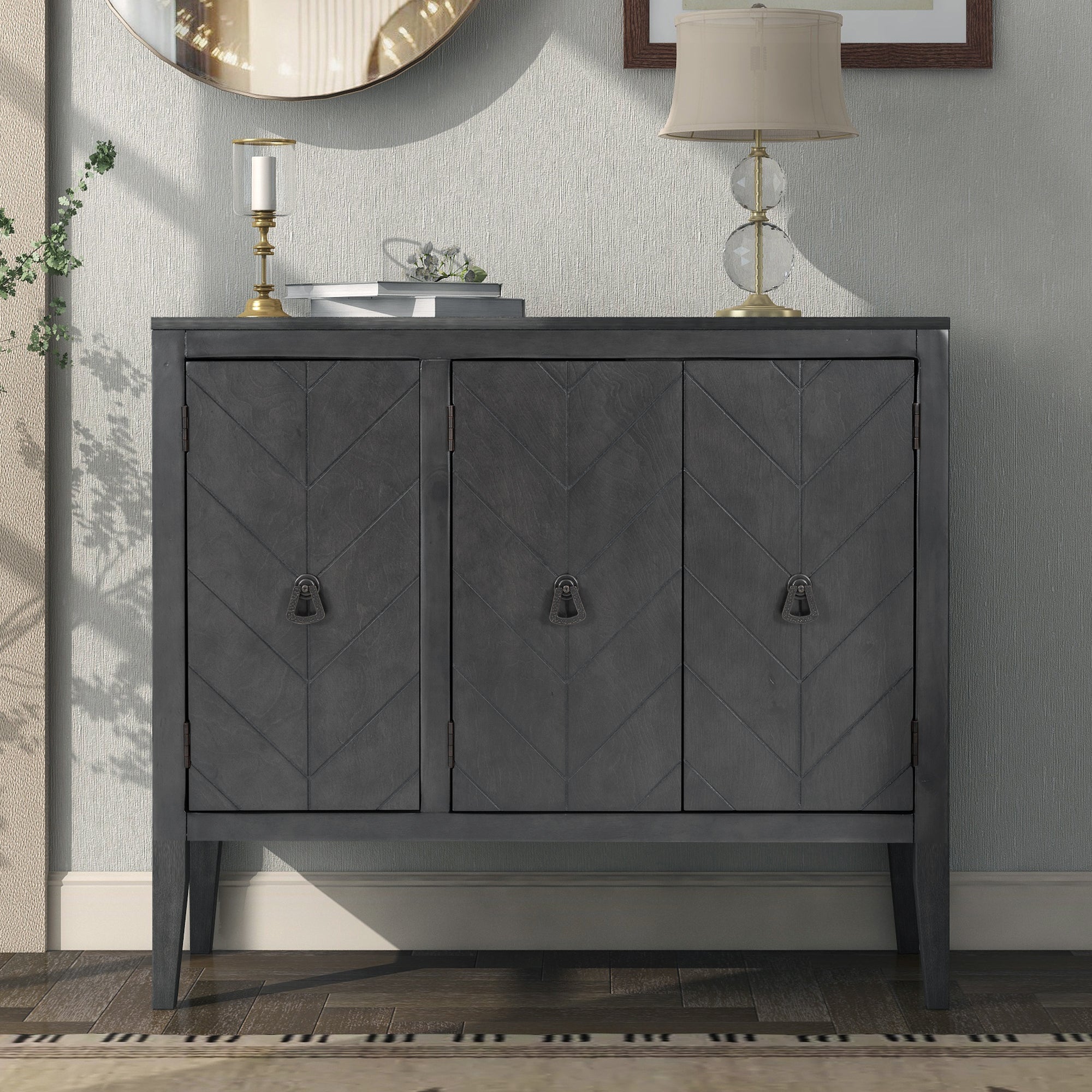 32" Tall MDF 3-door Accent Storage Cabinet with Adjustable Shelf