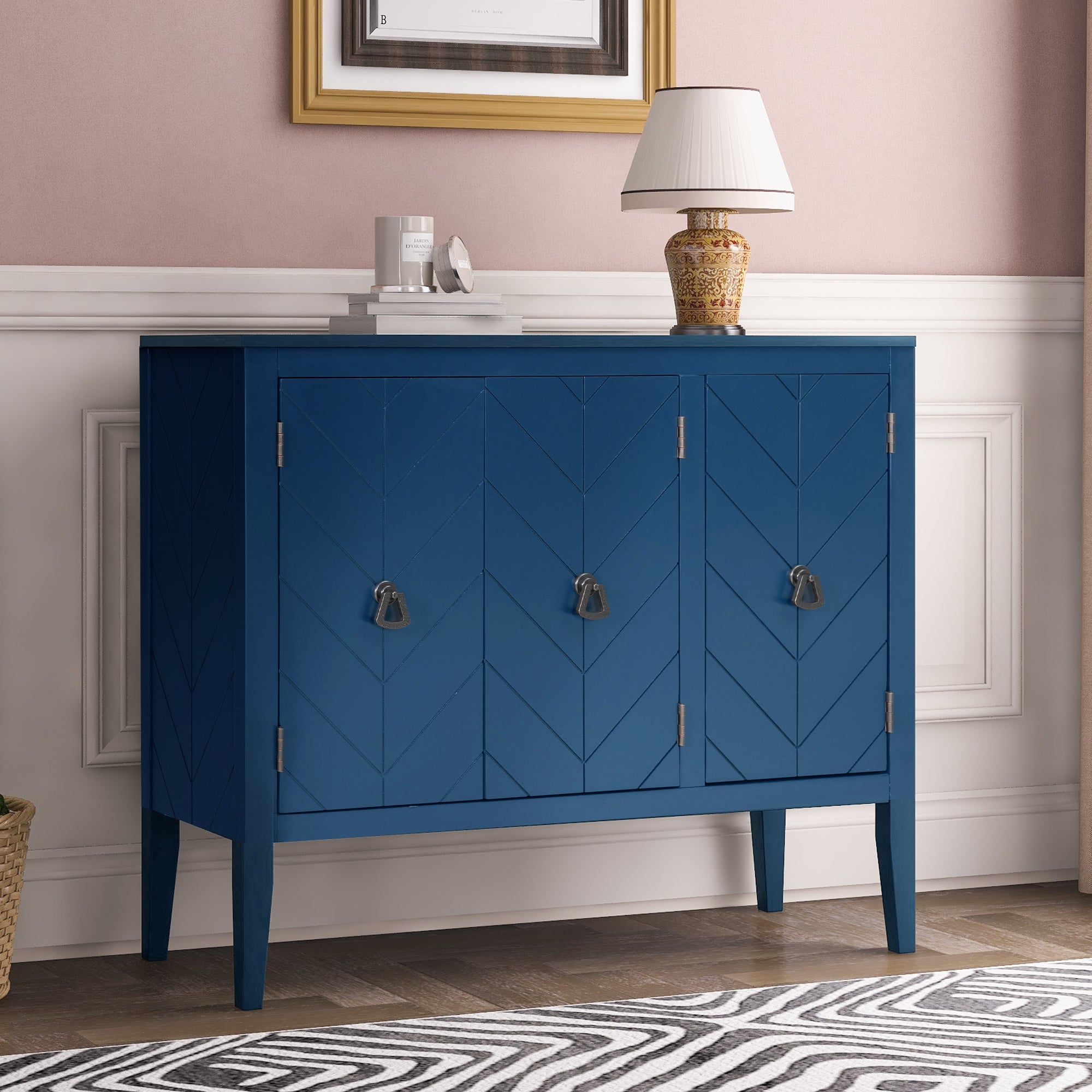 32" Tall MDF 3-door Accent Storage Cabinet with Adjustable Shelf