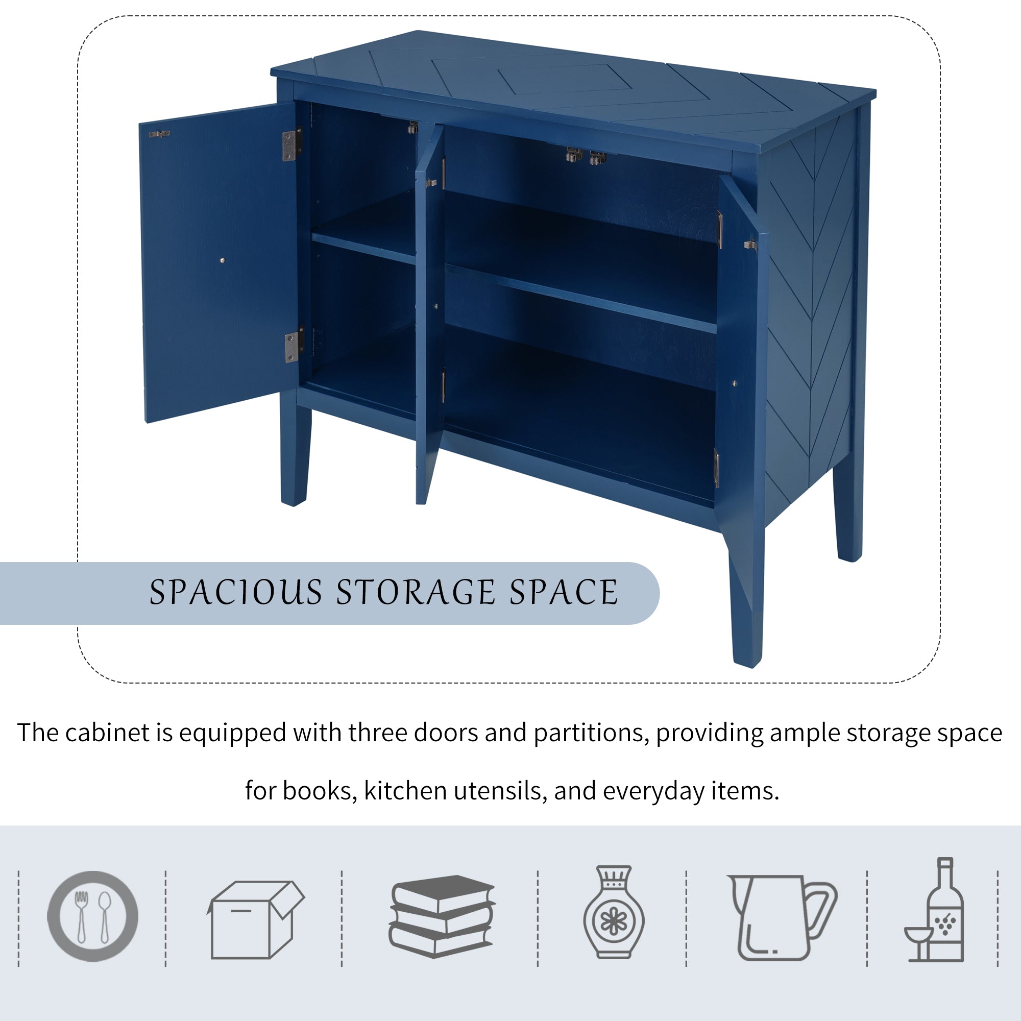 32" Tall MDF 3-door Accent Storage Cabinet with Adjustable Shelf