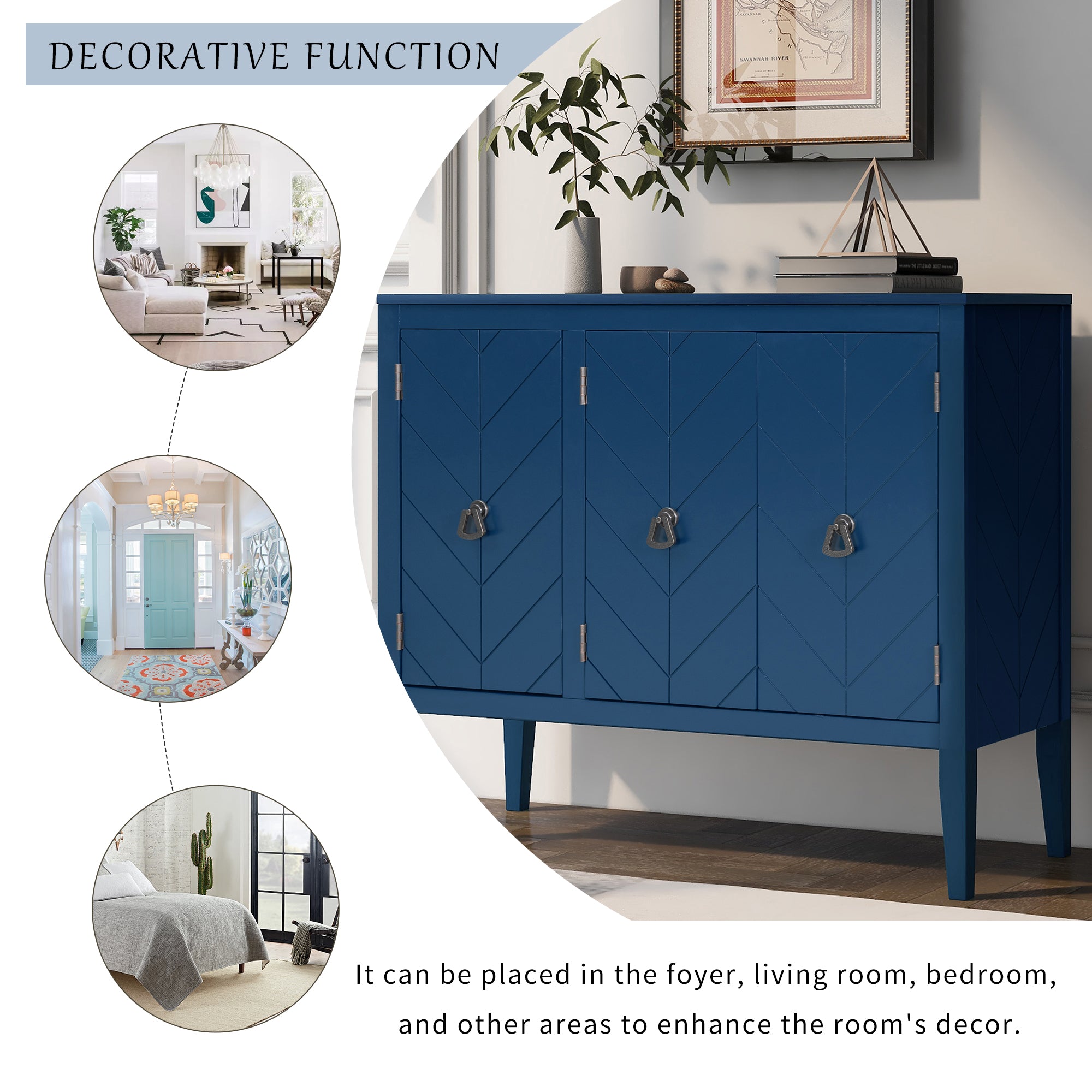 32" Tall MDF 3-door Accent Storage Cabinet with Adjustable Shelf