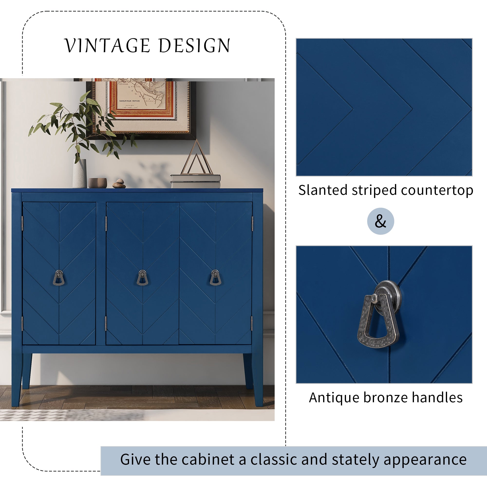 32" Tall MDF 3-door Accent Storage Cabinet with Adjustable Shelf
