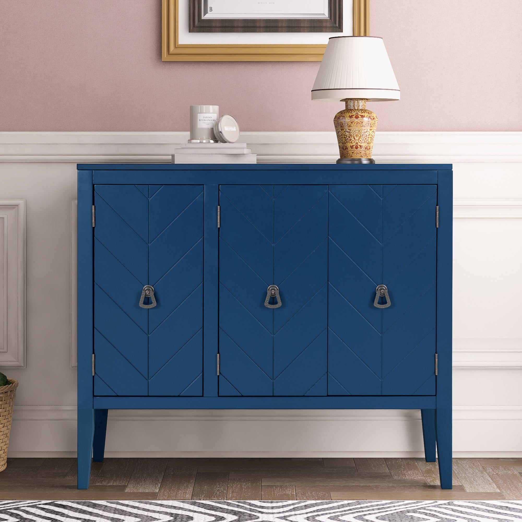 32" Tall MDF 3-door Accent Storage Cabinet with Adjustable Shelf