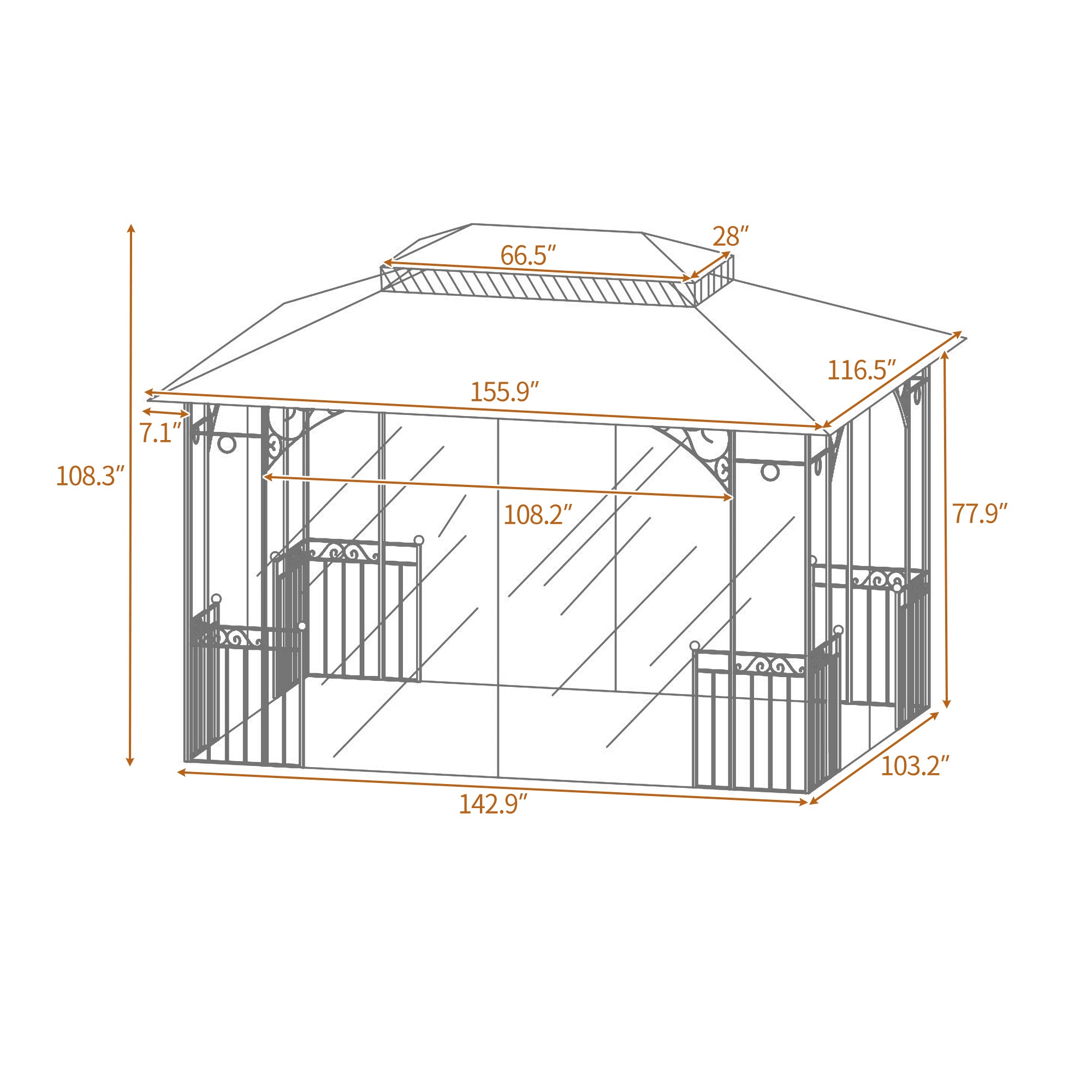 12.99 ft. W X 9.71 ft. D Aluminium Alloy Frame Soft-Top Outdoor Patio Gazebo with Polyester Canopy