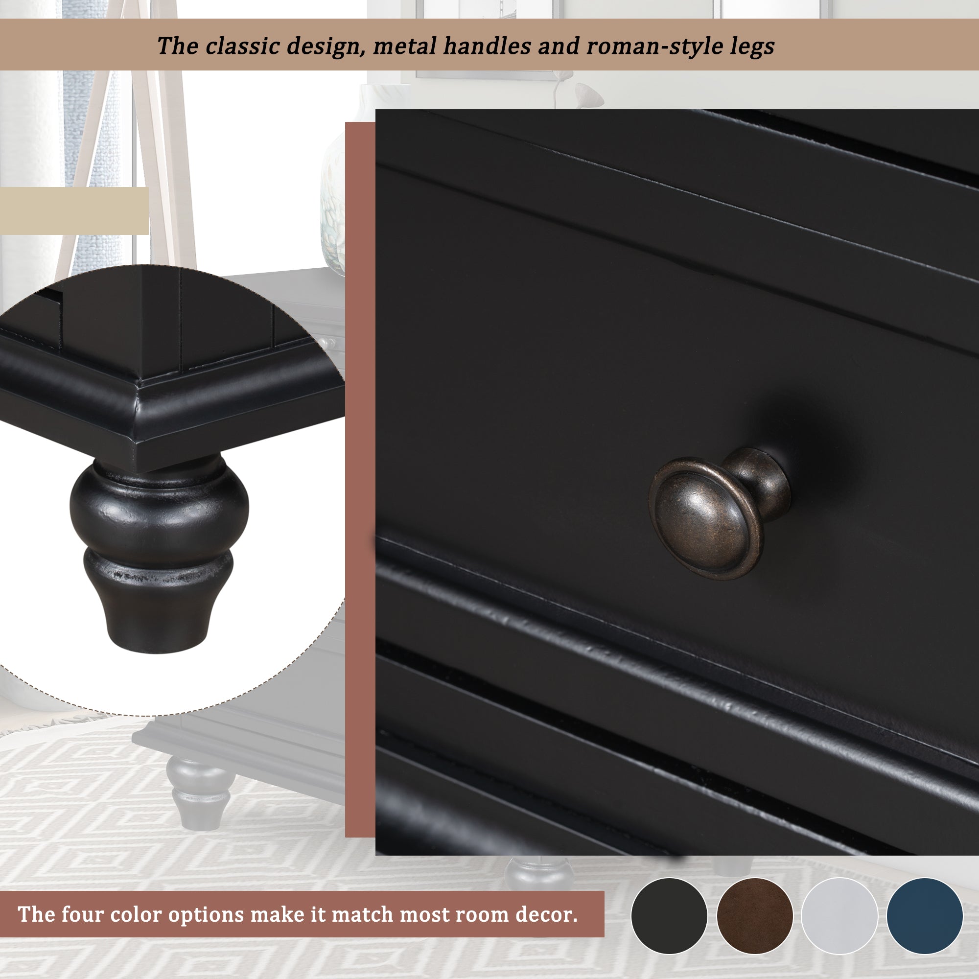 3-Drawer Storage Wood Cabinet End Table with Pull out Tray