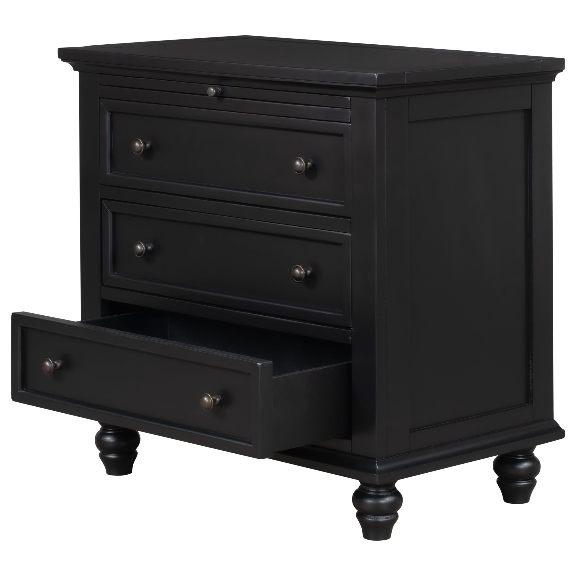 3-Drawer Storage Wood Cabinet End Table with Pull out Tray