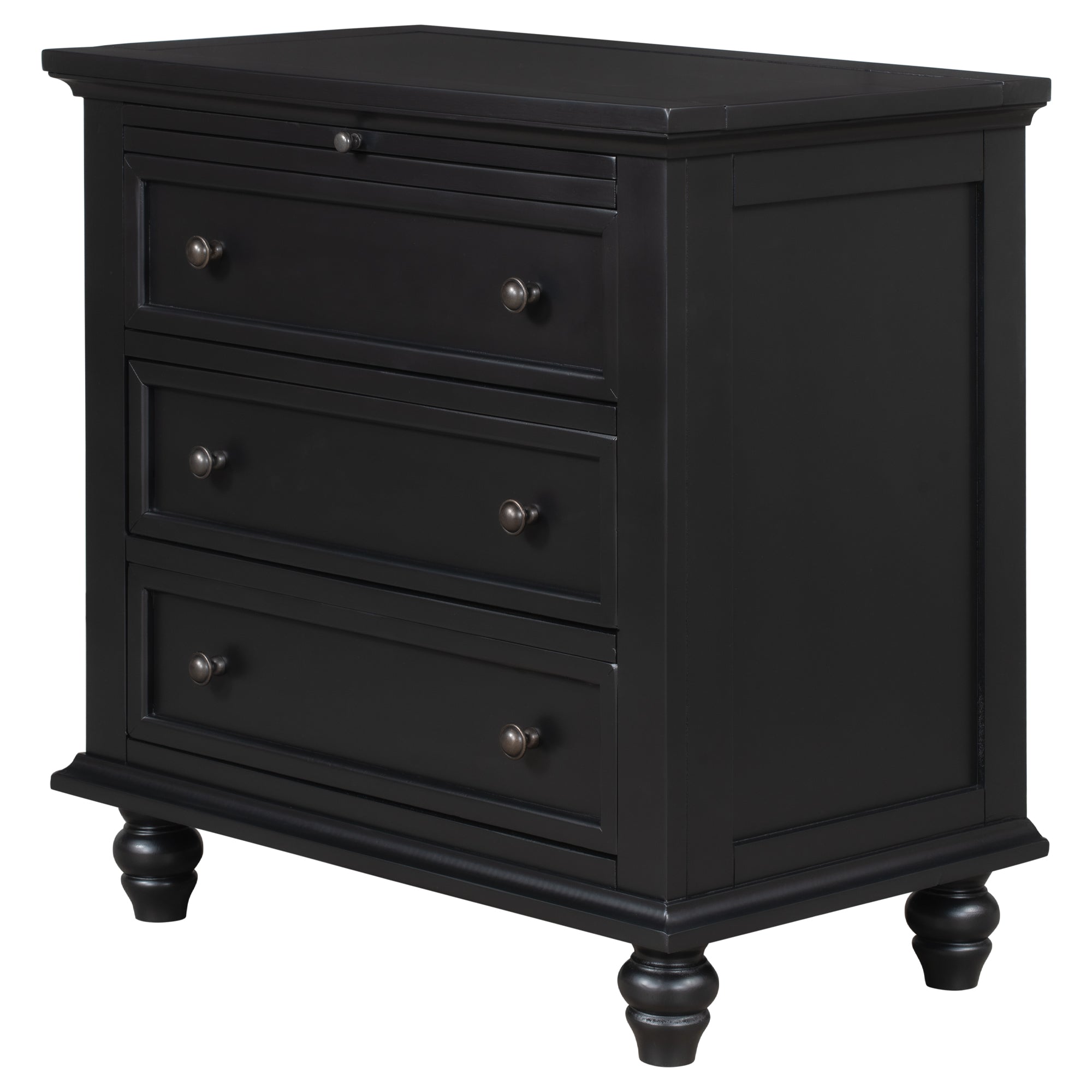 3-Drawer Storage Wood Cabinet End Table with Pull out Tray
