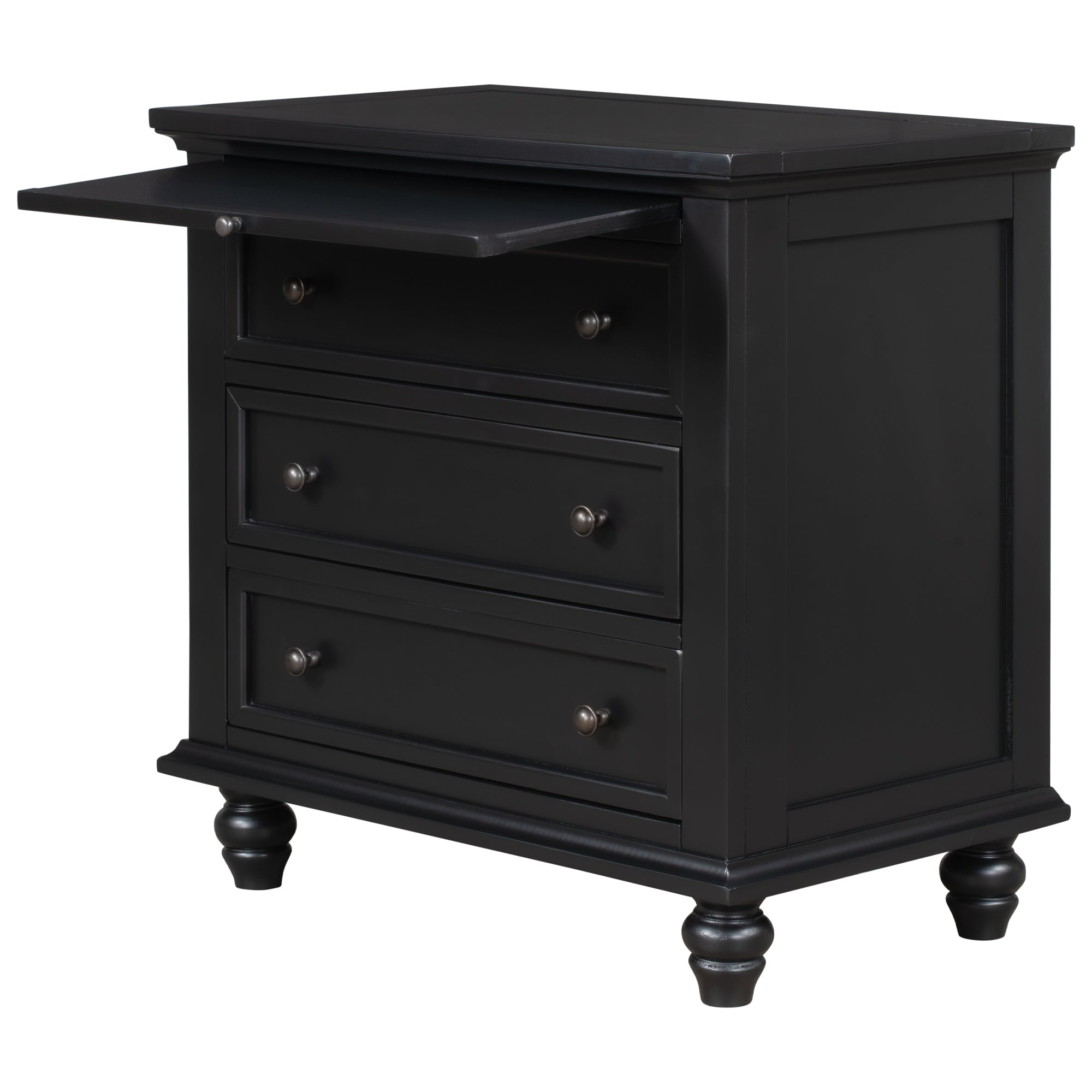 3-Drawer Storage Wood Cabinet End Table with Pull out Tray