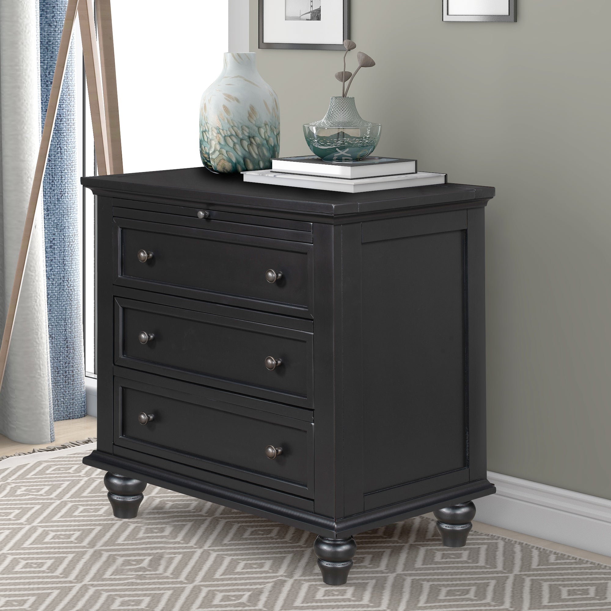 3-Drawer Storage Wood Cabinet End Table with Pull out Tray