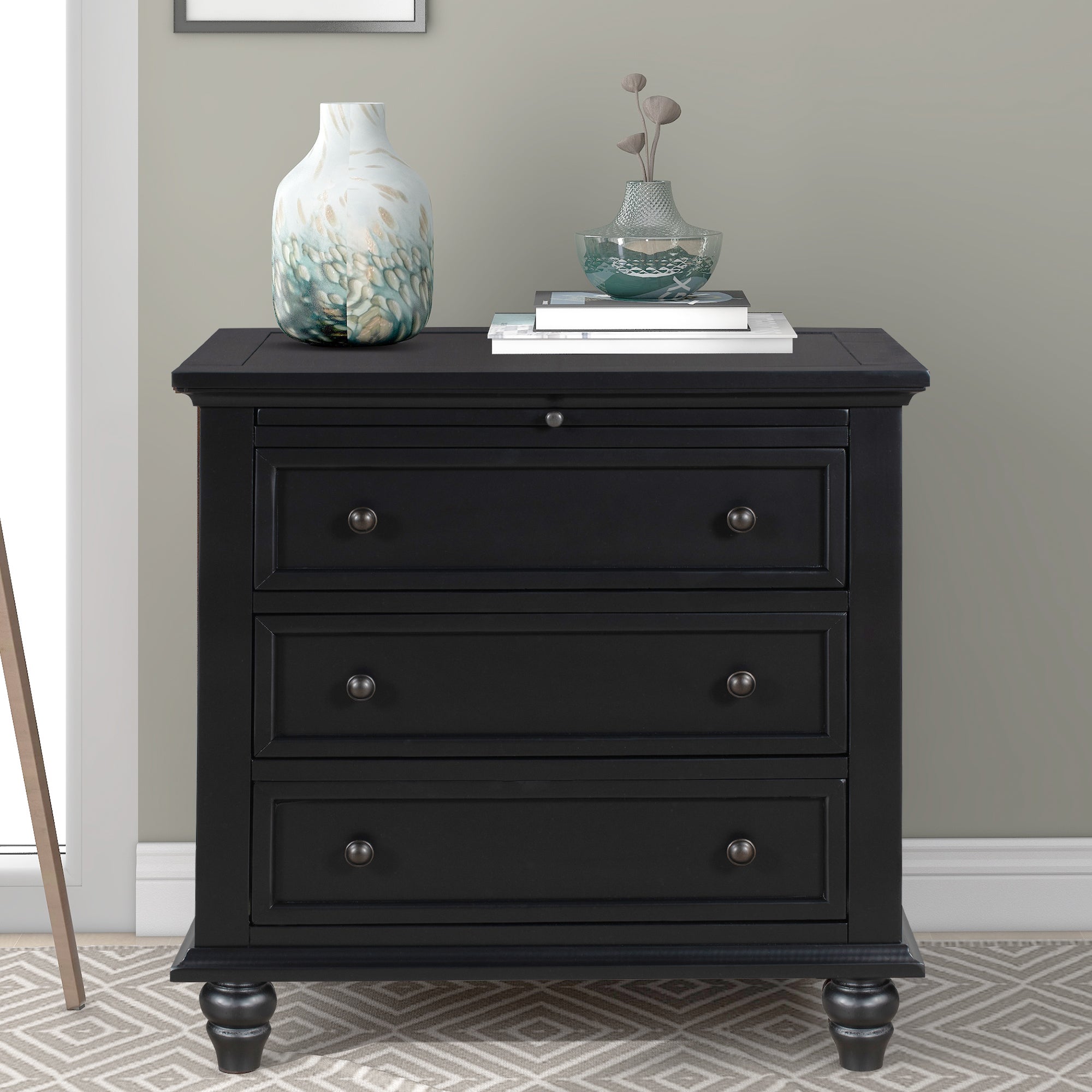 3-Drawer Storage Wood Cabinet End Table with Pull out Tray