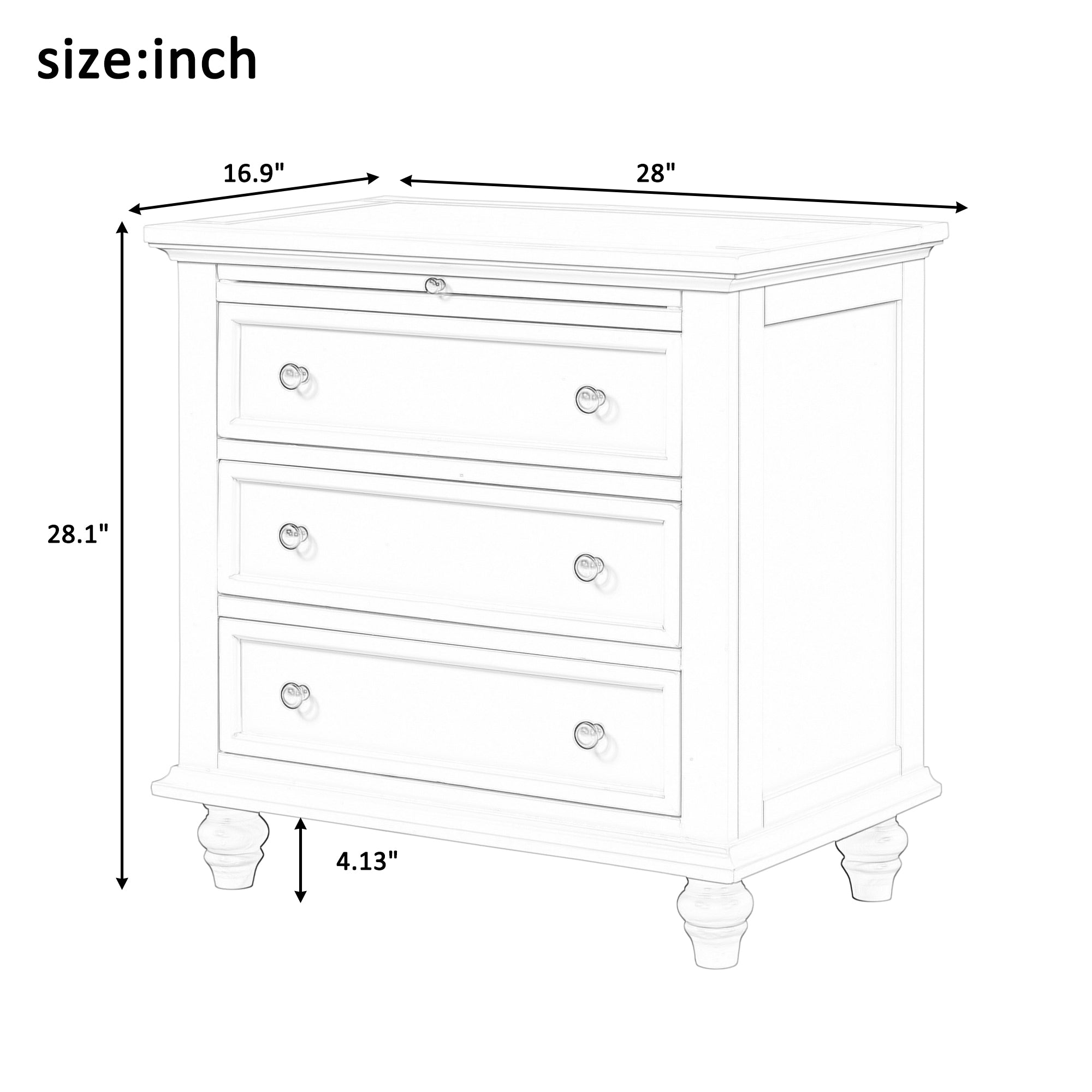 3-Drawer Storage Wood Cabinet End Table with Pull out Tray