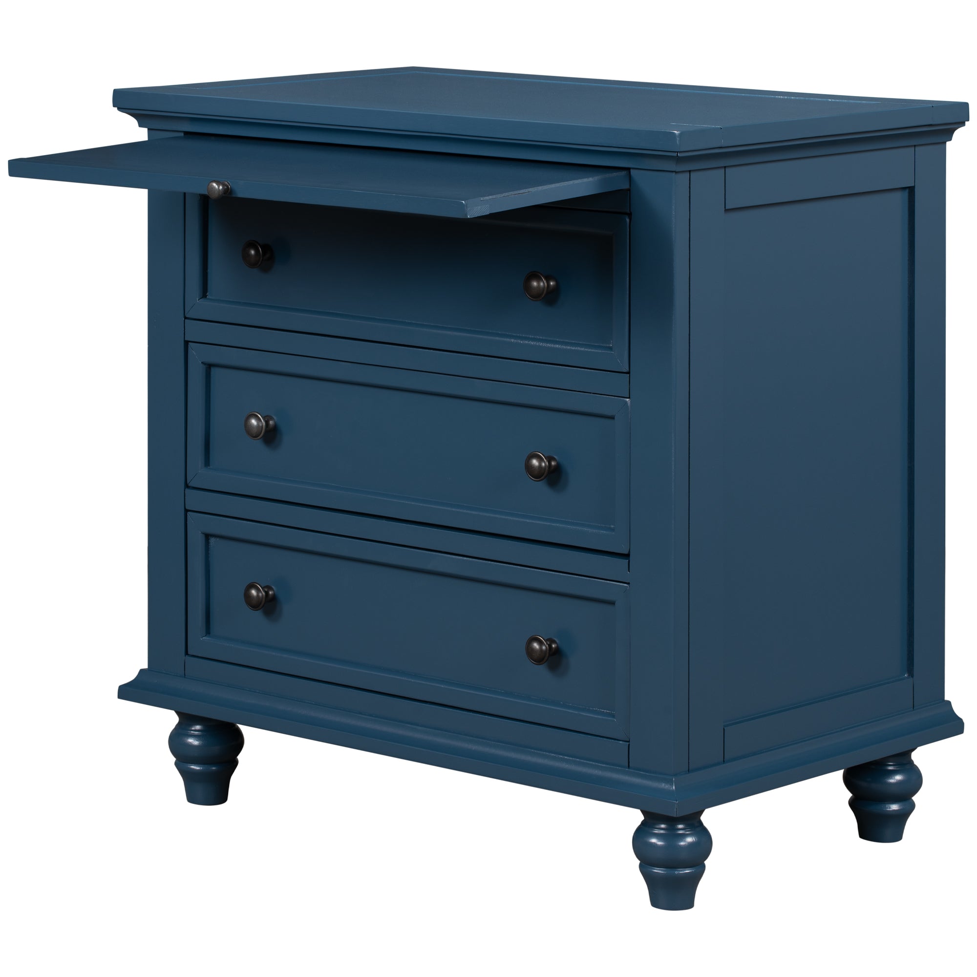 3-Drawer Storage Wood Cabinet End Table with Pull out Tray