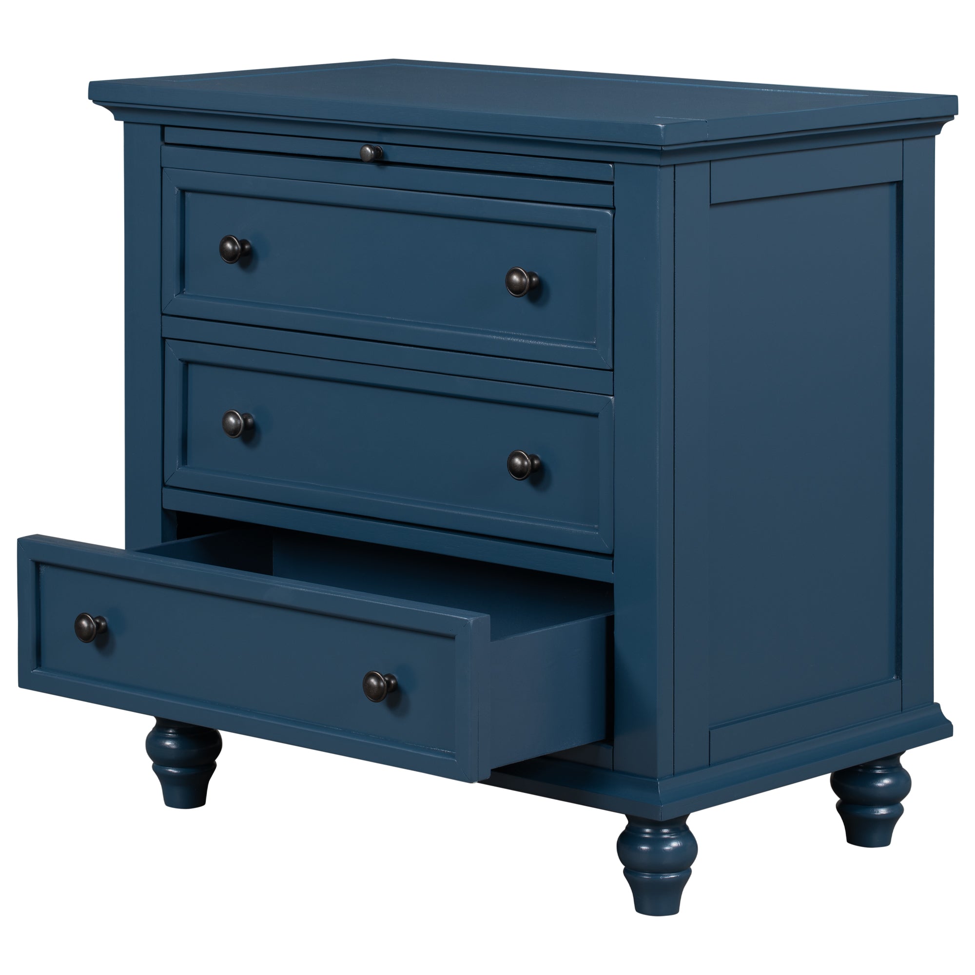 3-Drawer Storage Wood Cabinet End Table with Pull out Tray