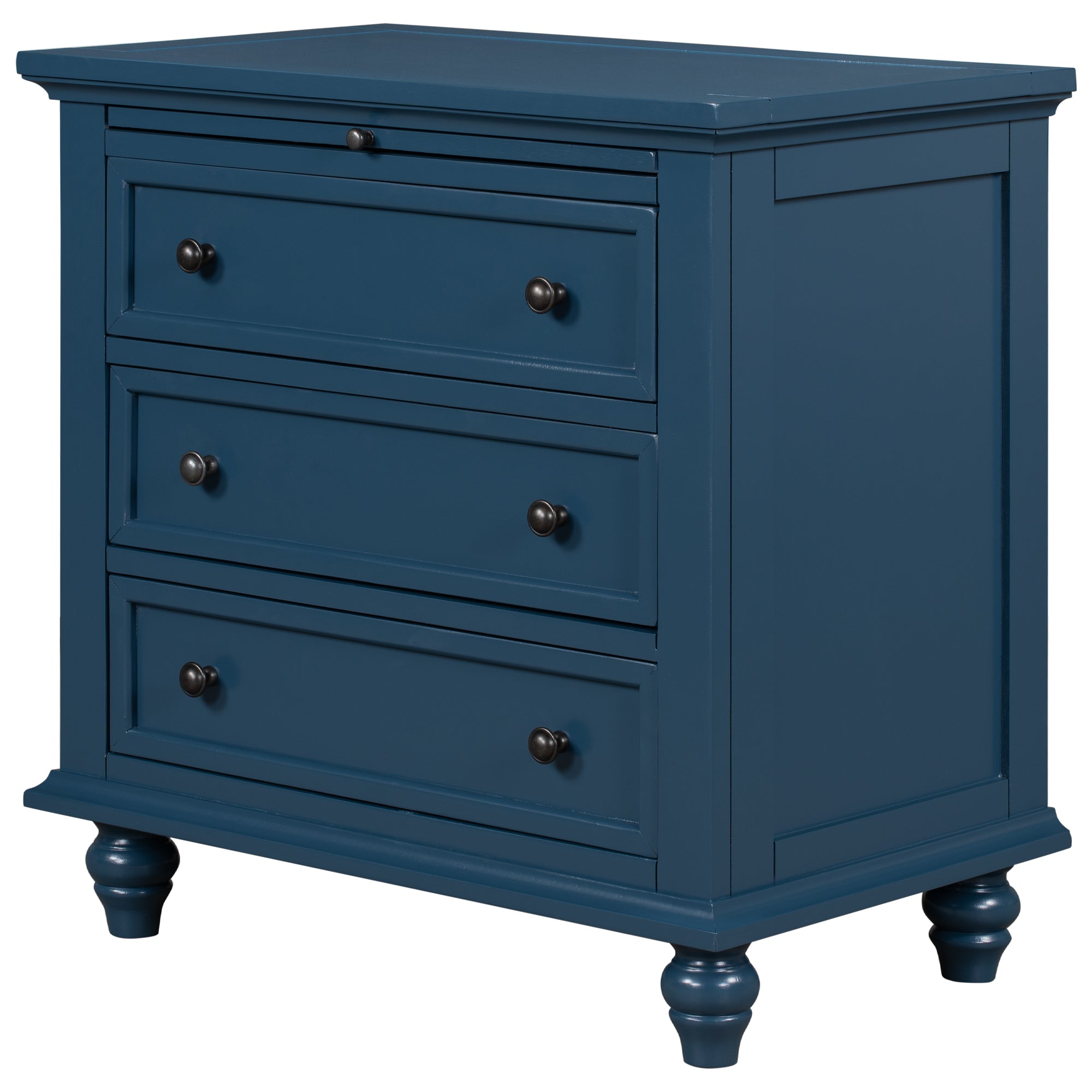 3-Drawer Storage Wood Cabinet End Table with Pull out Tray