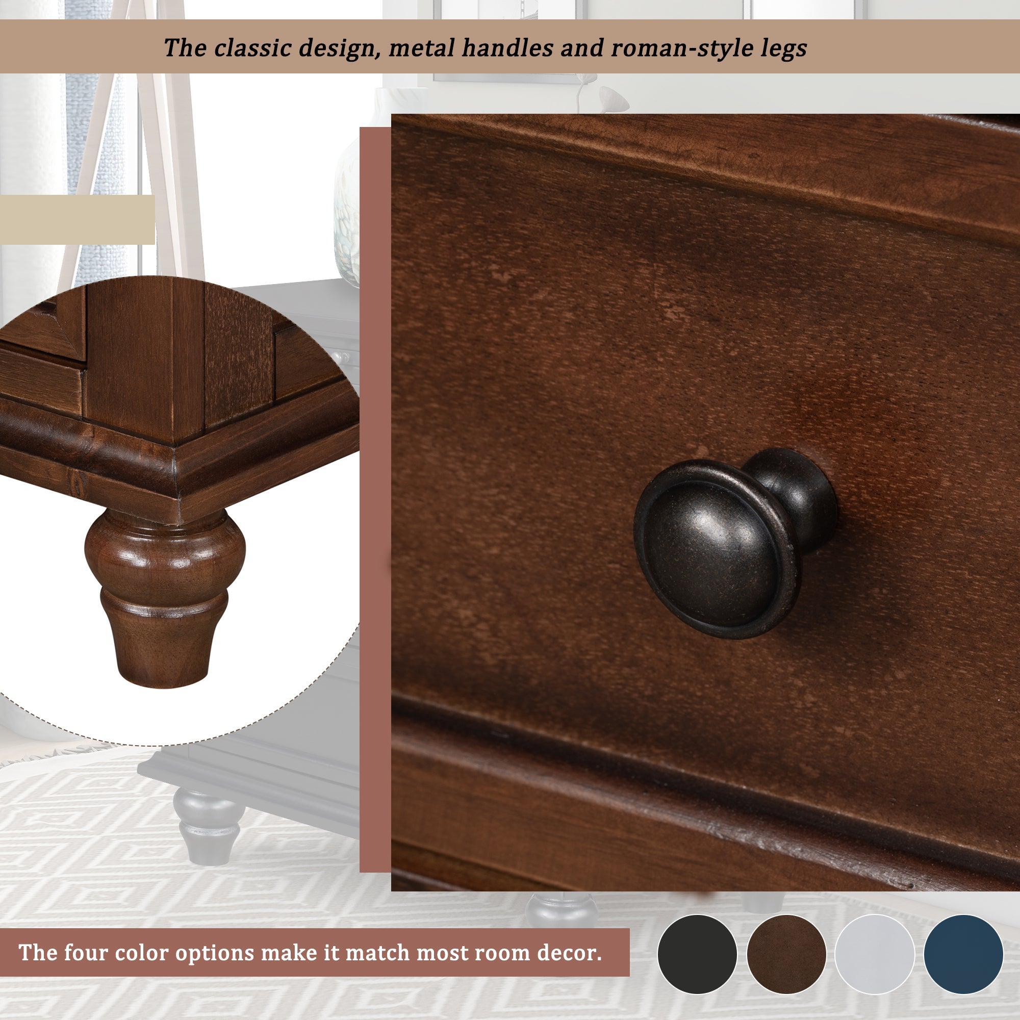 3-Drawer Storage Wood Cabinet End Table with Pull out Tray