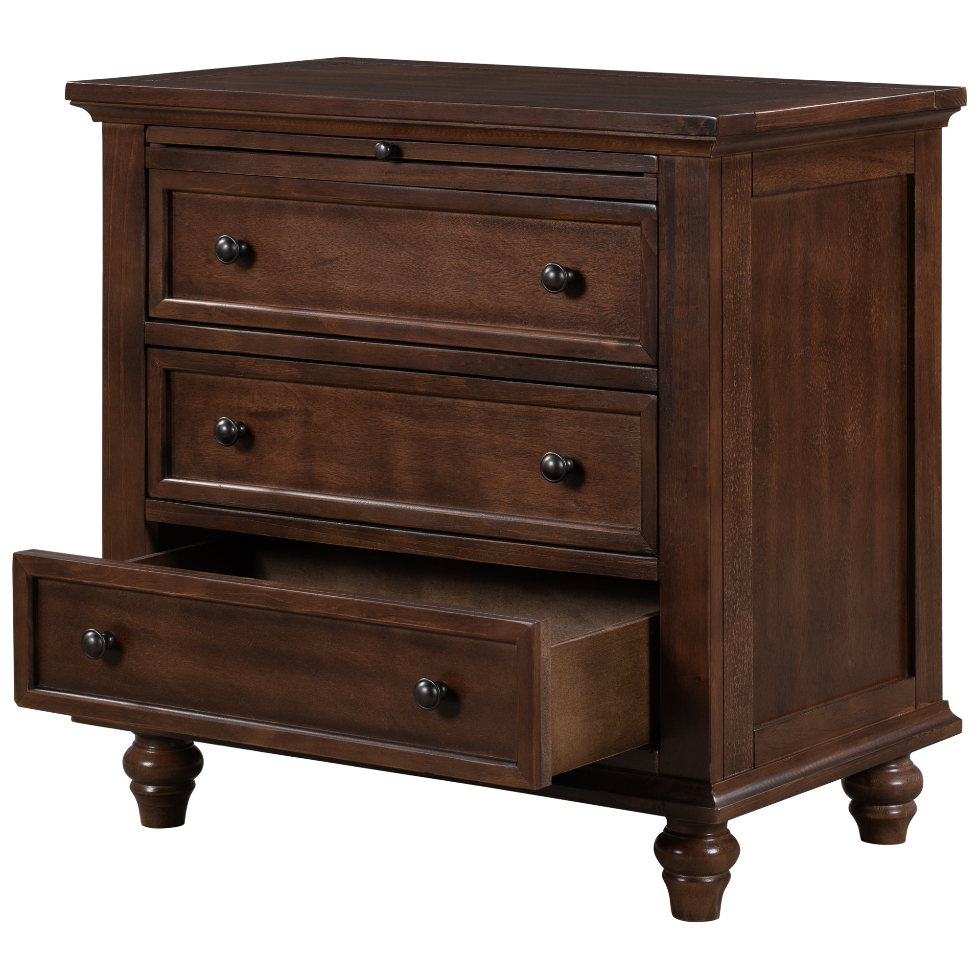 3-Drawer Storage Wood Cabinet End Table with Pull out Tray